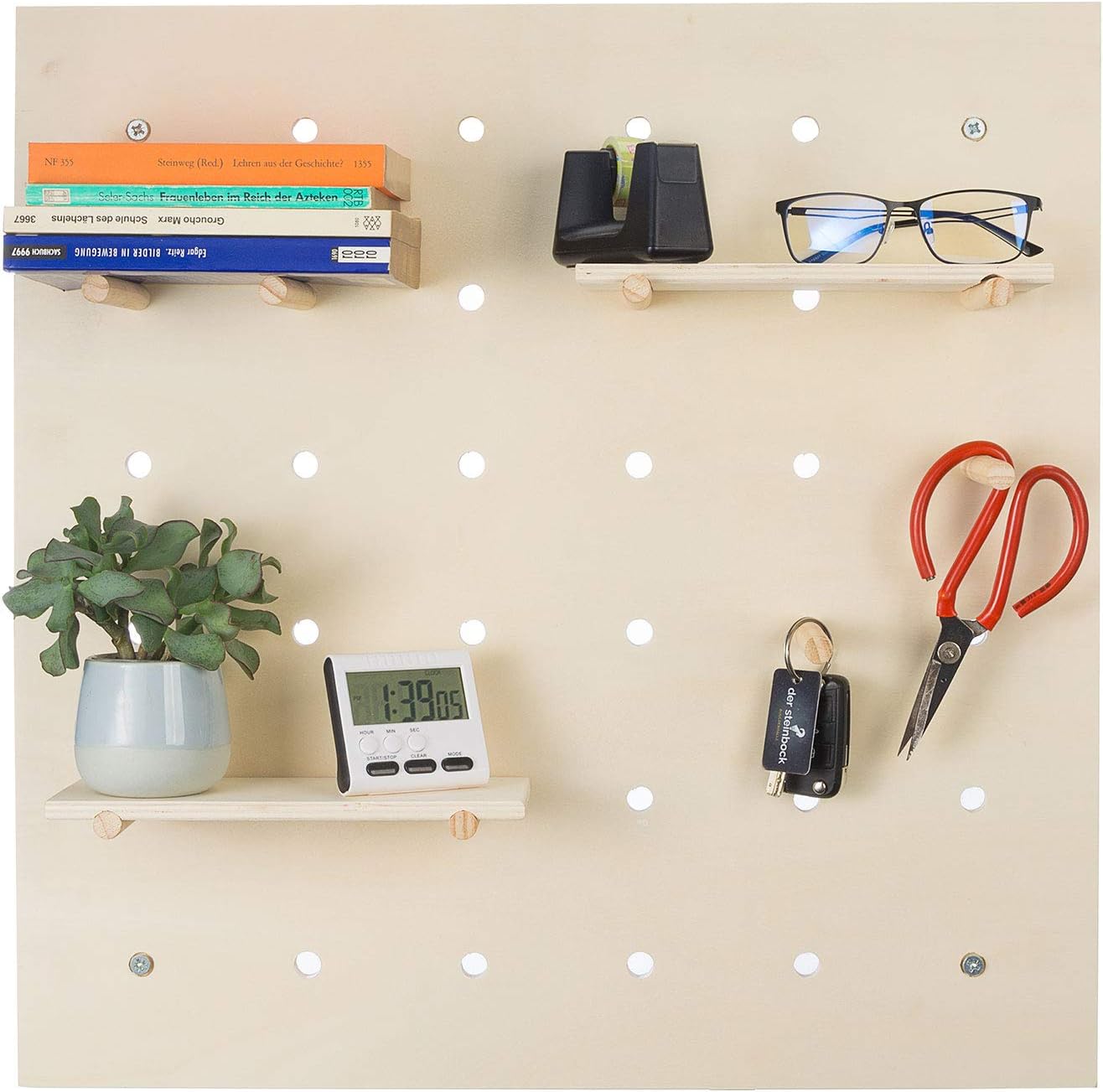 Holz Wandregal Pegboard – Flexibles Stecktafel System 58x58cm