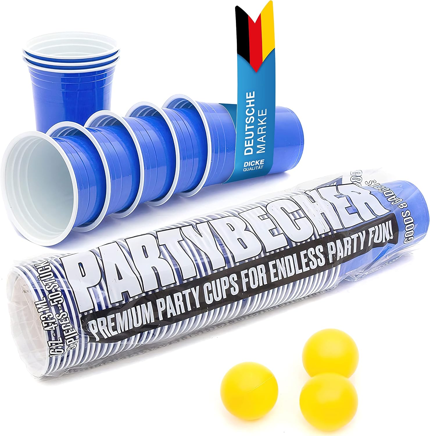 100 Wiederverwendbare Beer Pong Becher Rot - 473 ml & 3 Bälle