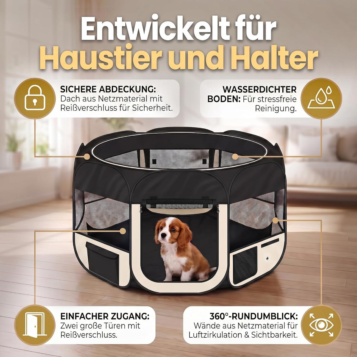 XXL Welpenlaufstall - Faltbares Hundegehege für Innen & Außen