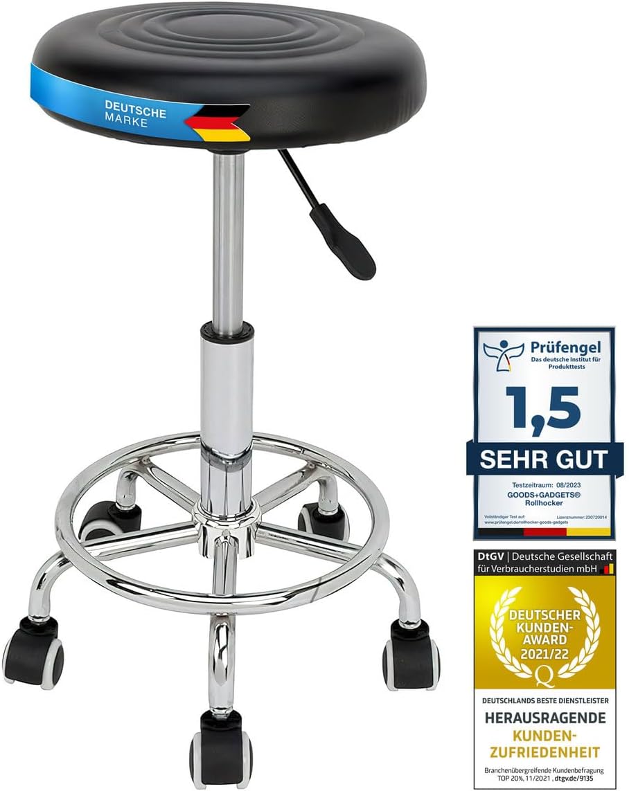 Ergonomischer Rollhocker - Drehbarer Arbeitshocker für Büro & Praxis