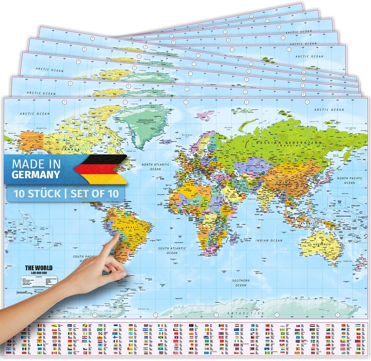 Weltkarte XXL Poster 140x100 cm – Detaillierte Landkarte mit Flaggen