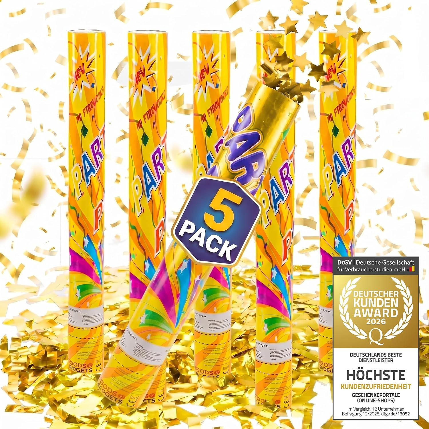 Konfettikanone XXL 60cm Gold Metallic - Party-Shooter für Events