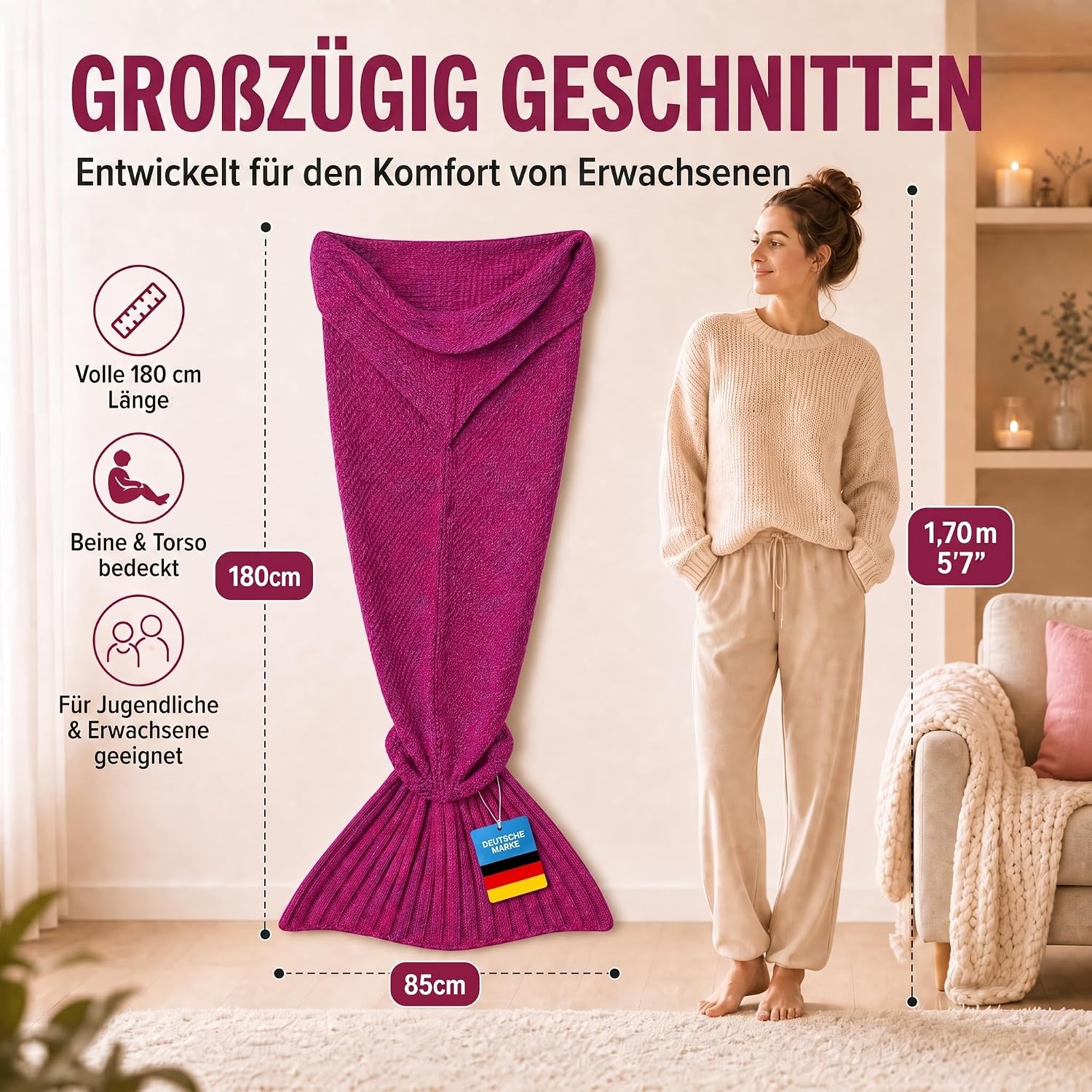 Feluna Meerjungfrau Kuscheldecke – 180x85 cm – Weiche Strickdecke