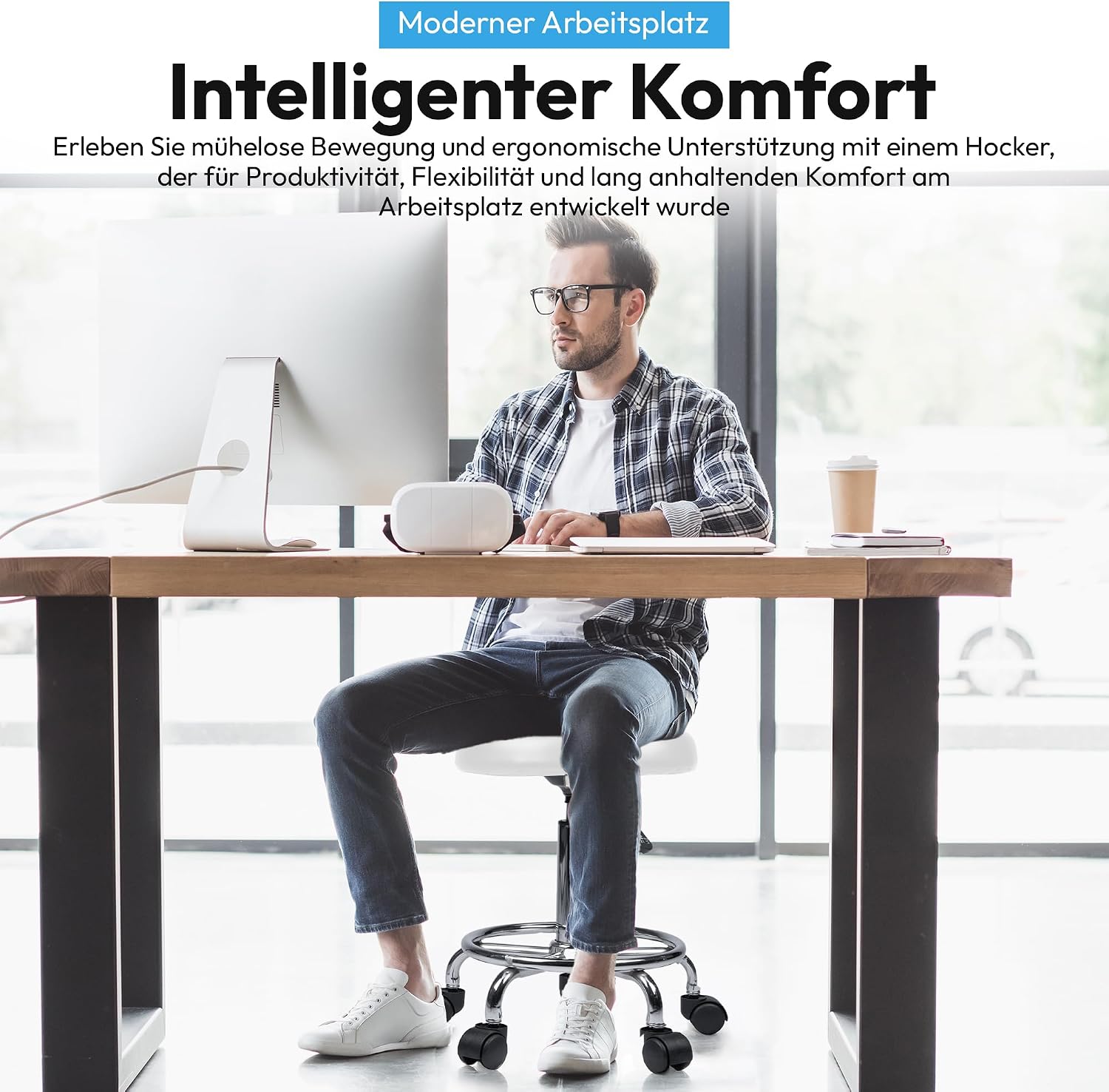 Ergonomischer Rollhocker - Drehbarer Arbeitshocker für Büro & Praxis