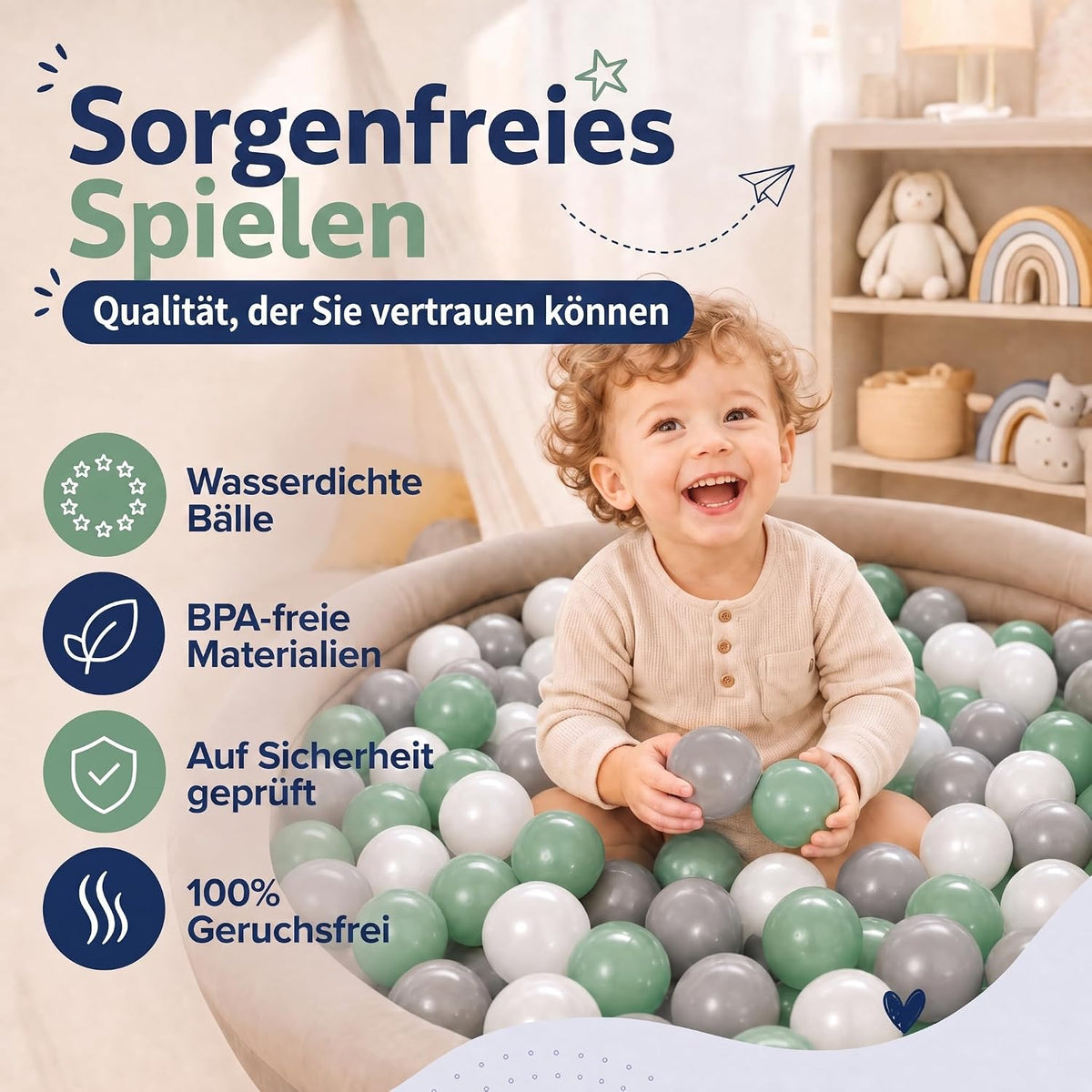 Bällebad-Bälle Grün/Grau/Weiß #Farbe_Grün/Grau/Weiß