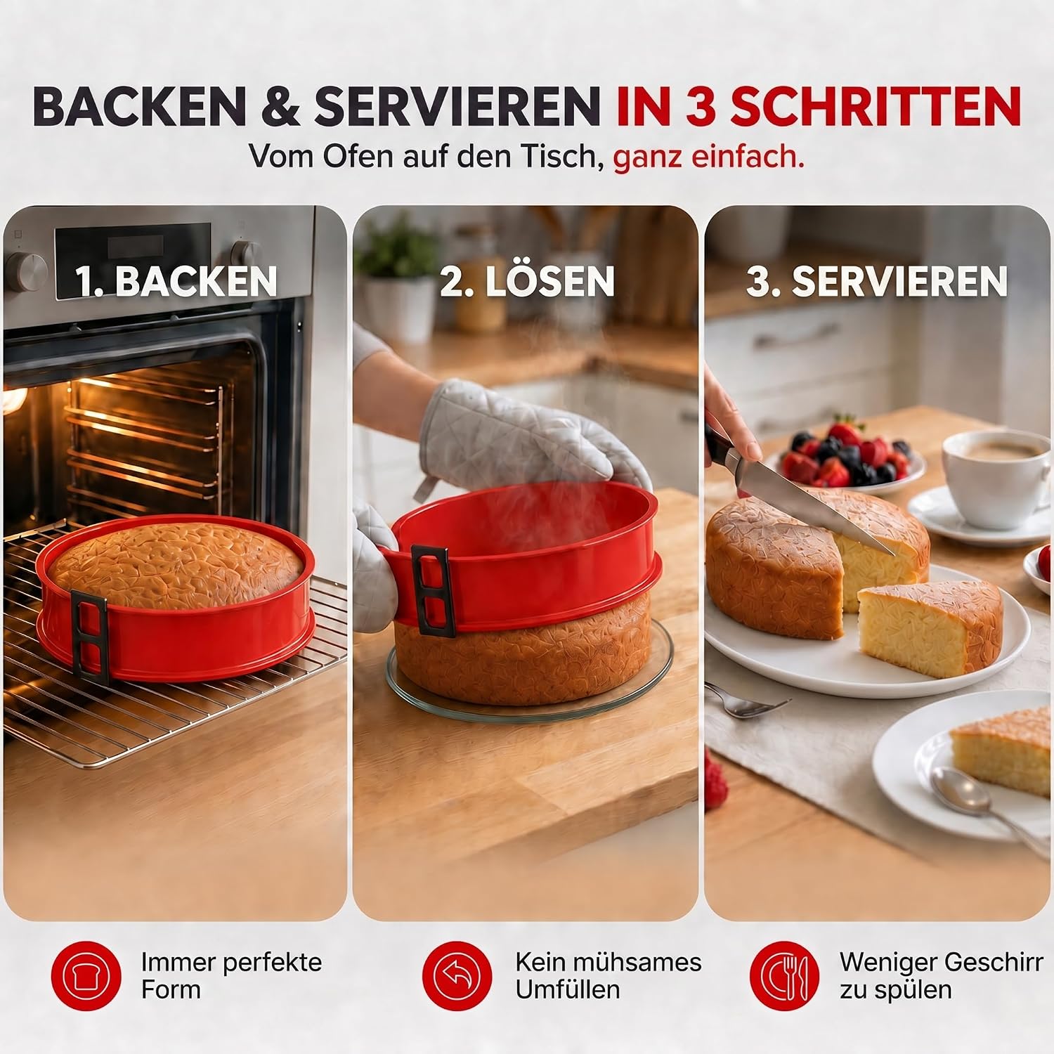 Silikon-Springform 23cm mit Glasboden – Auslaufsicher & Antihaft