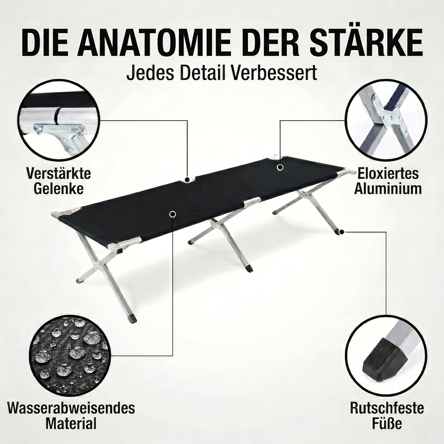 Faltbares Army Feldbett aus Aluminium - Stabiles Campingbett