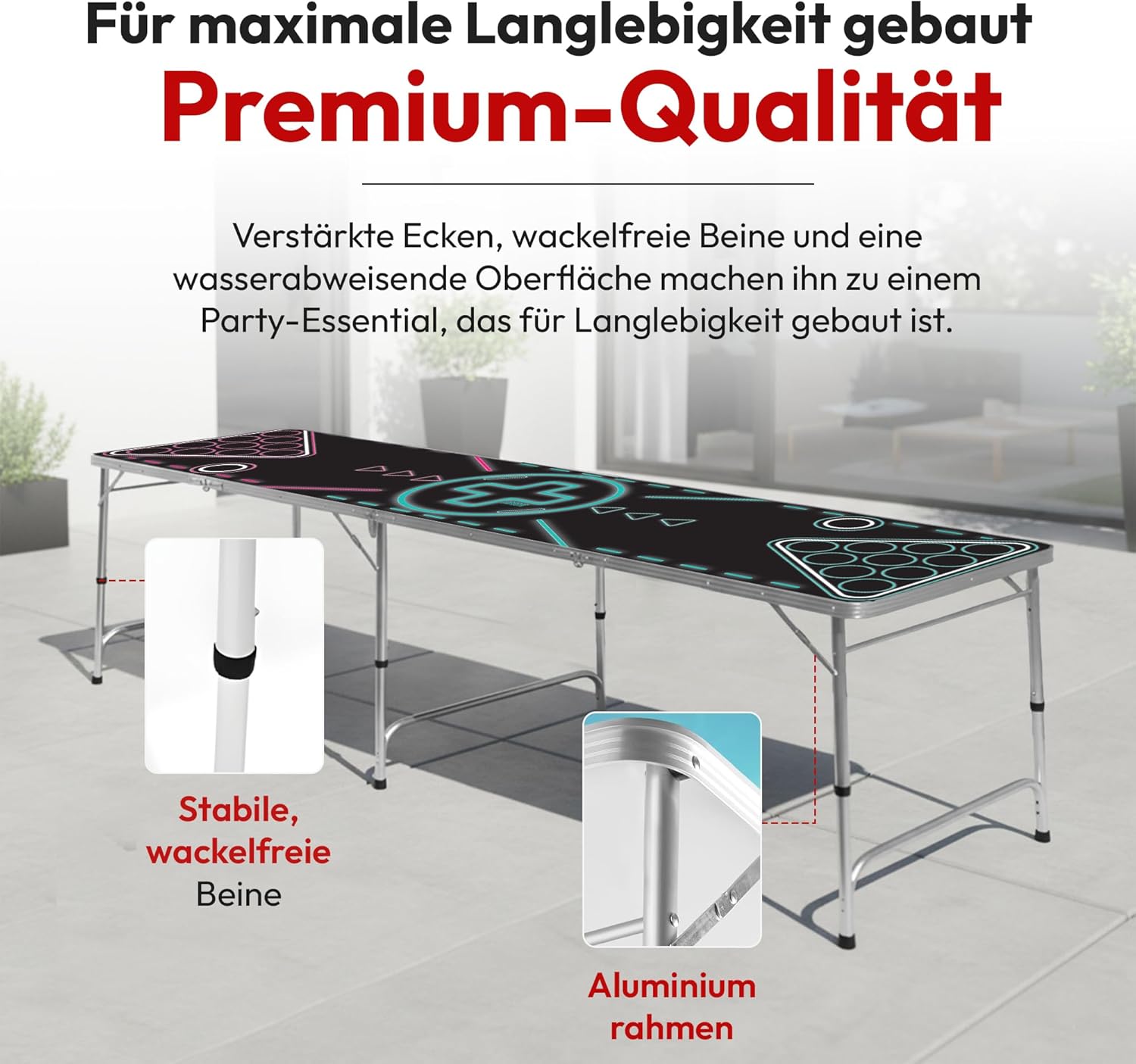 Klappbarer Beer Pong Tisch - Höhenverstellbar & Wasserabweisend