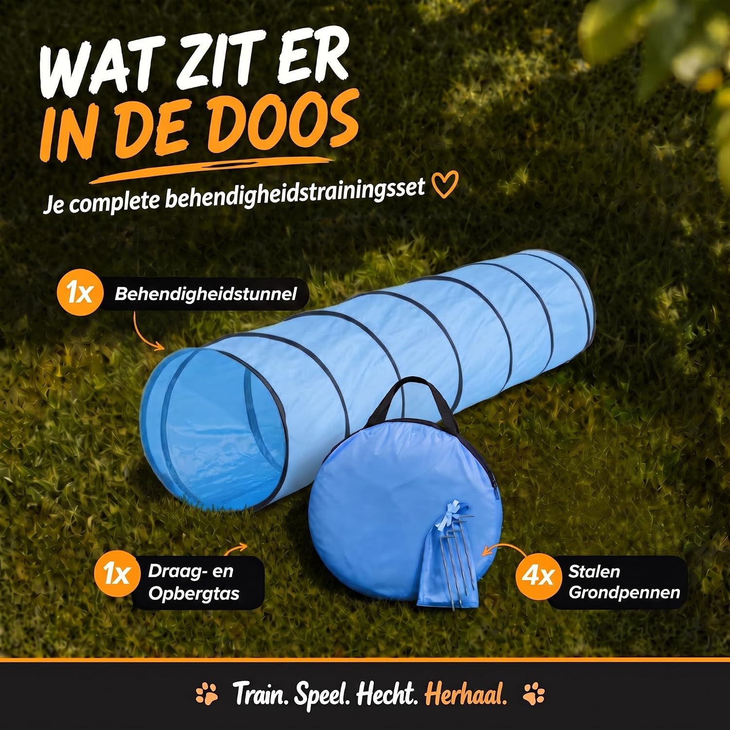Hundetunnel Agility 300 cm - Faltbar & Robust - Inkl. Zubehör