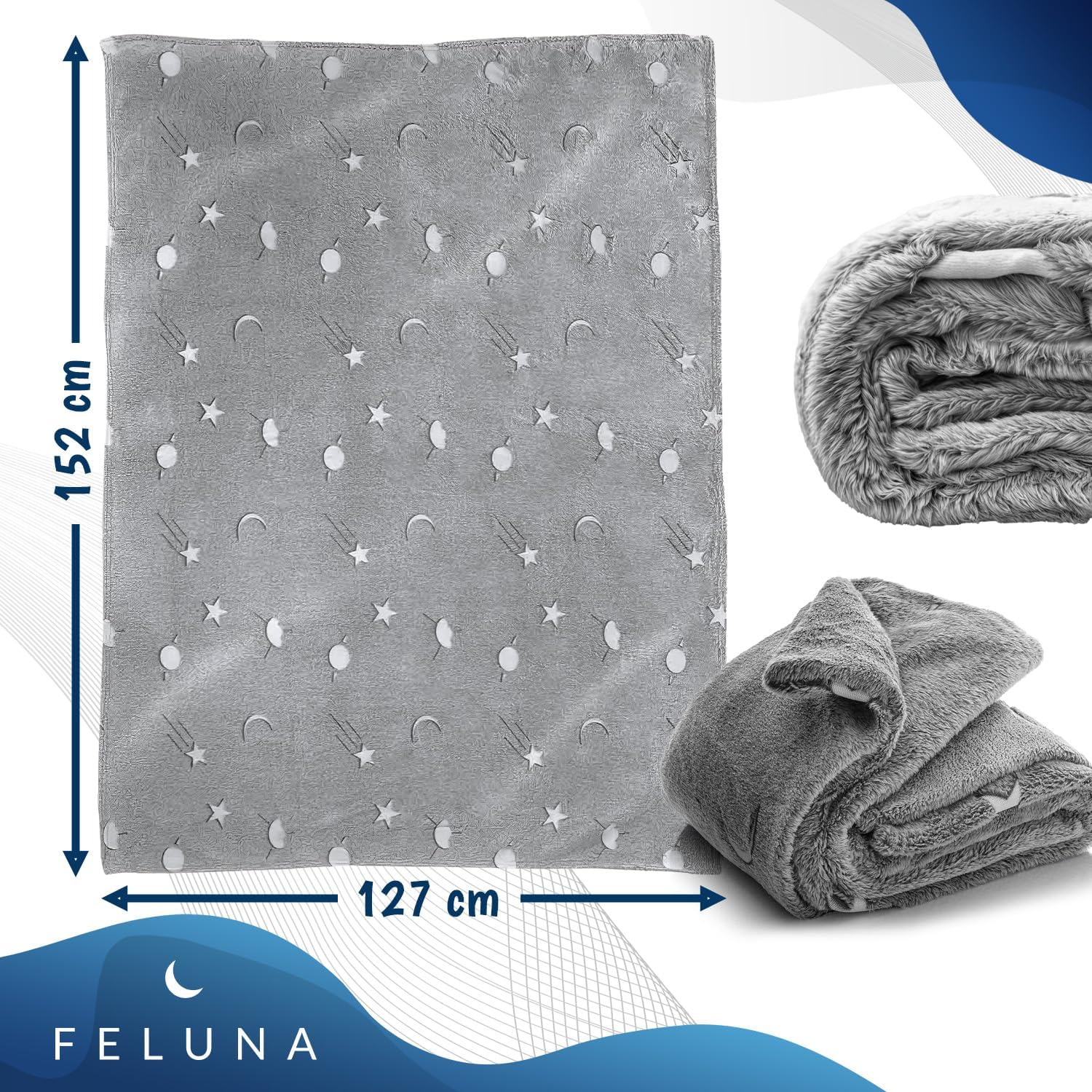 Kuscheldecke Kinder - Leuchtende Sterne Decke - Extra Weich 150x200cm