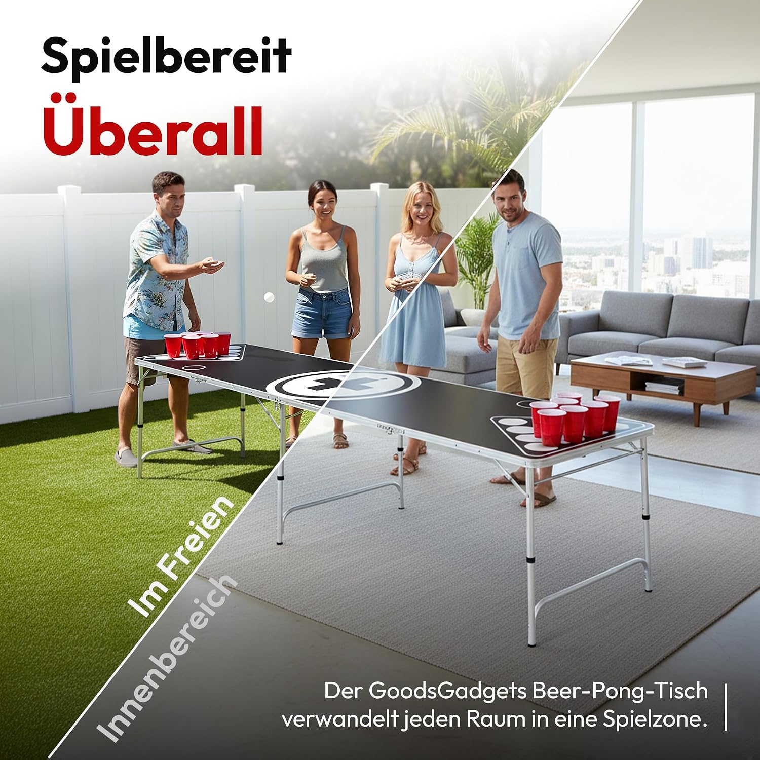 Klappbarer Beer Pong Tisch - Höhenverstellbar & Wasserabweisend