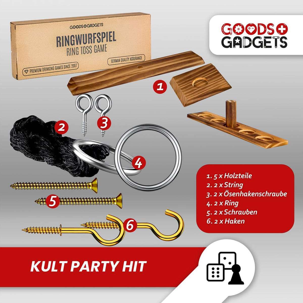 Ringwurf-Spiel Deluxe 2.0 aus Holz – Spannendes Party-Haken-Spiel