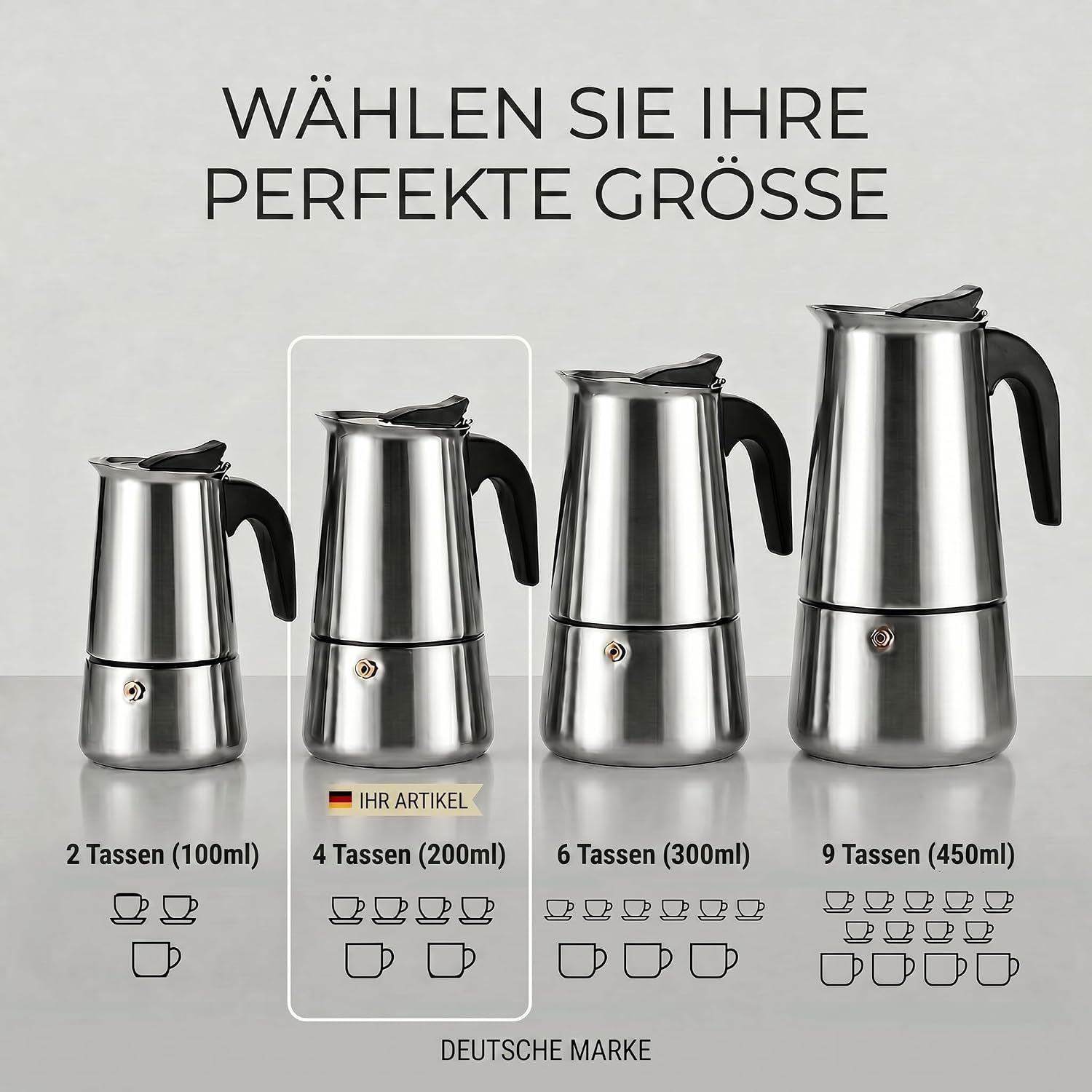 Coffee Fox Espressokocher Edelstahl – 4 Tassen Induktionskanne