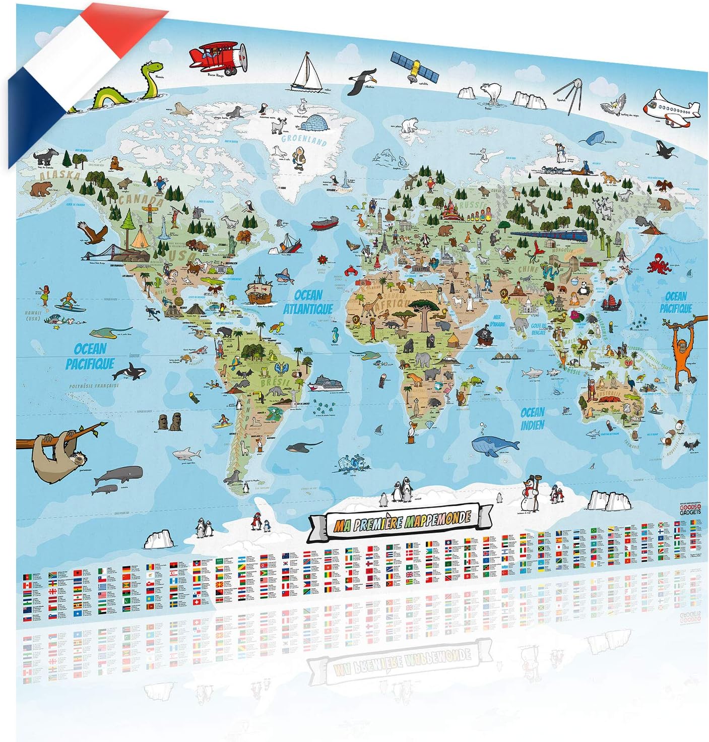 Kinder Weltkarte XXL - 140x100cm Lernposter für Kinder