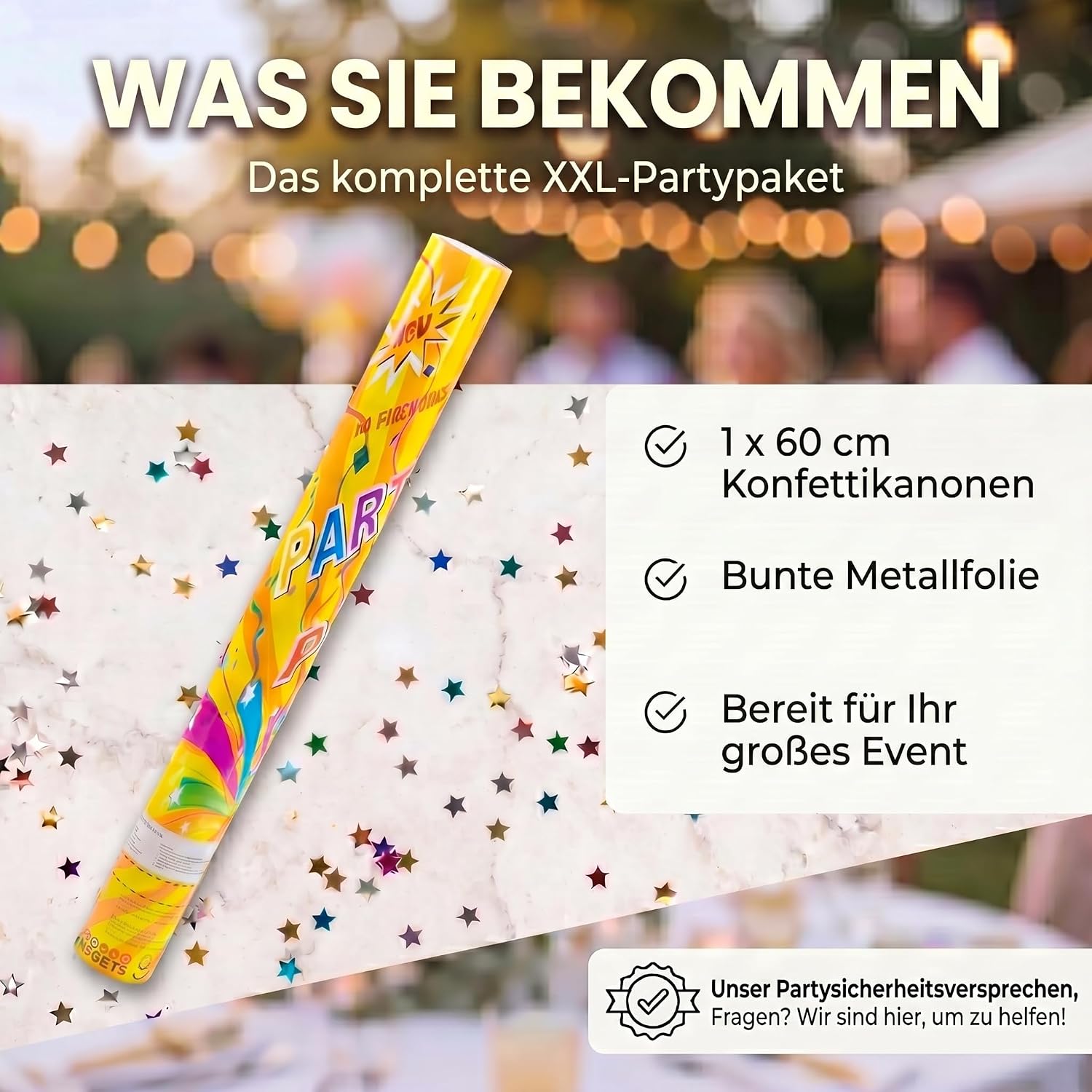 Konfettikanone XXL 60cm Gold Metallic - Party-Shooter für Events