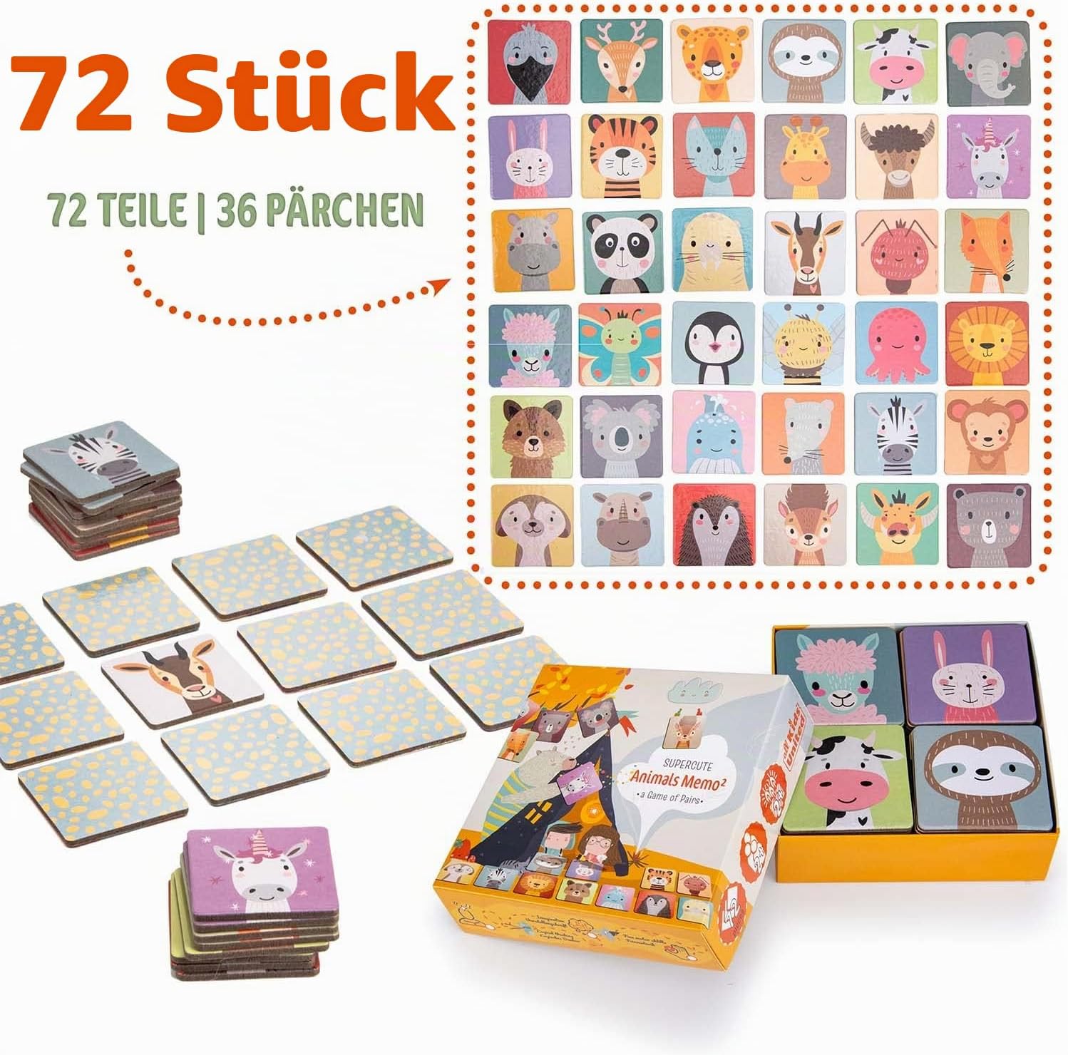 Memo² Holz-Memory für Kinder - Hochwertiges Tier-Gedächtnisspiel