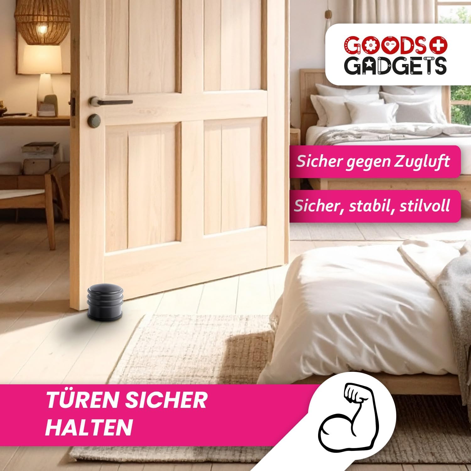 Edler Edelstahl Türstopper - Schwerer Boden-Türpuffer mit Gummiring