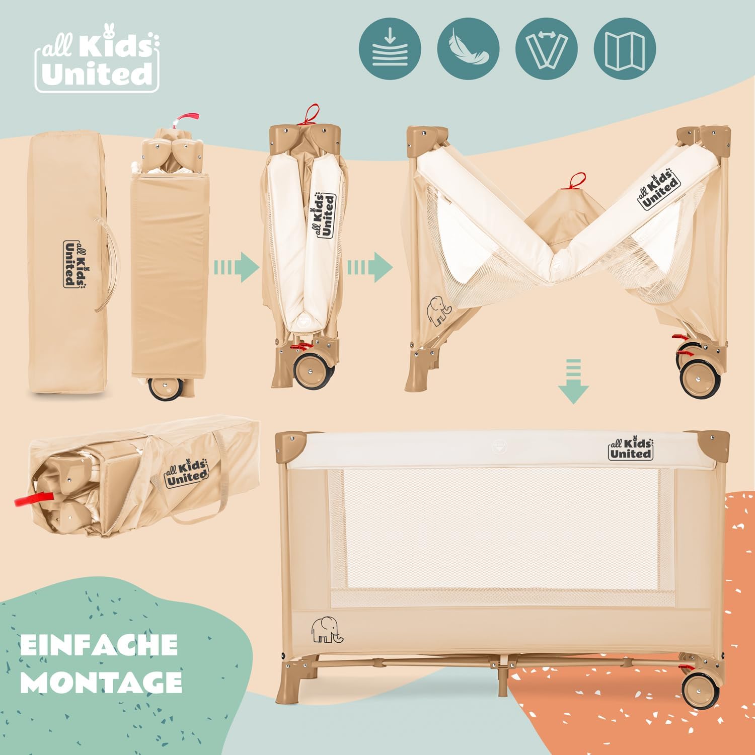 Baby Reisebett mit Wickelauflage & Mobile - Faltbar & Kompakt