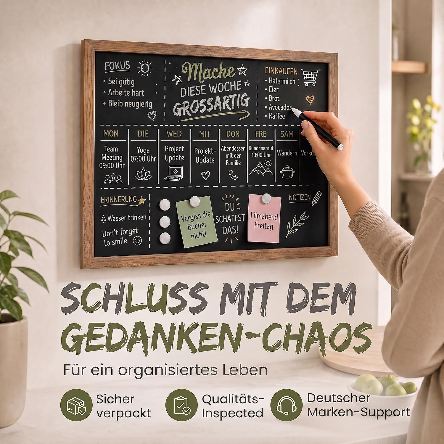 Magnetische Kreidetafel mit Holzrahmen – 26 x 35 cm – Wandtafel