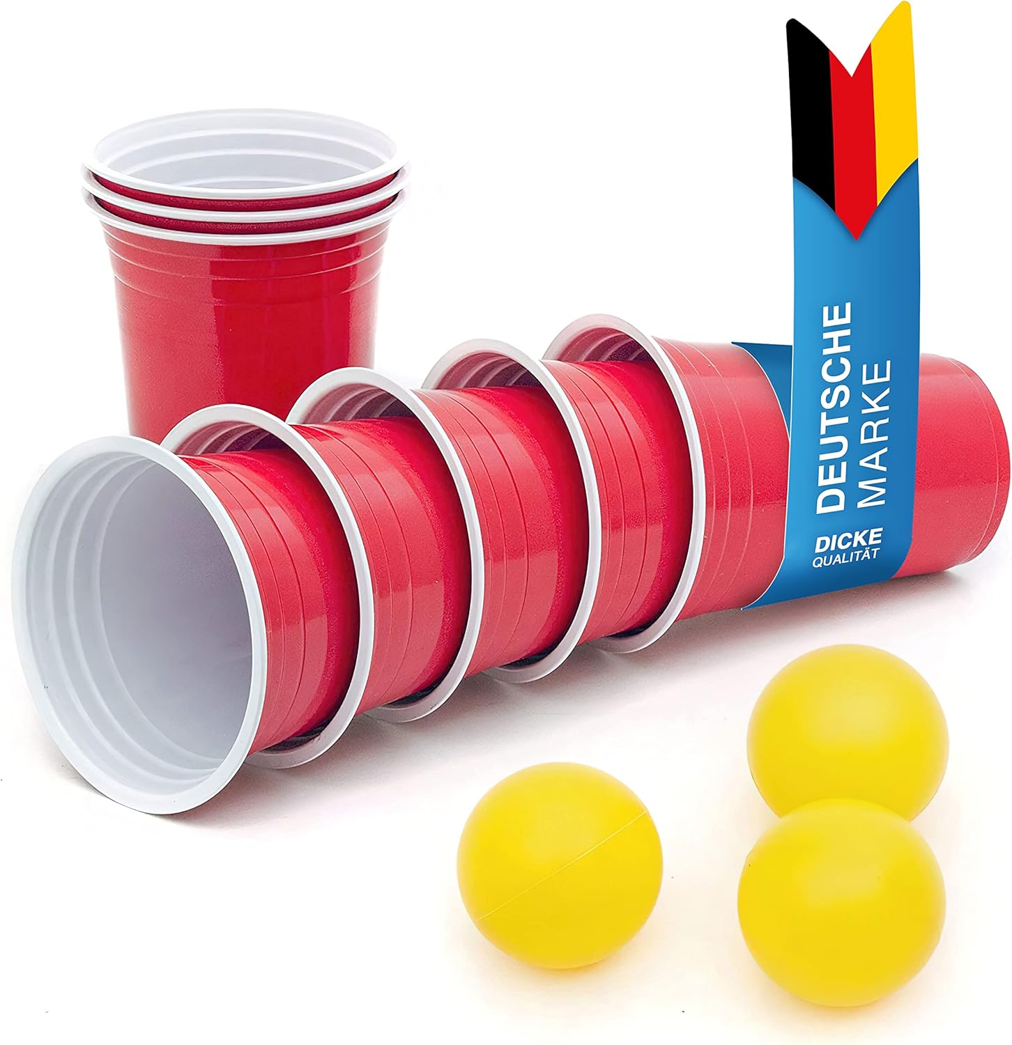 100 Wiederverwendbare Beer Pong Becher Rot - 473 ml & 3 Bälle
