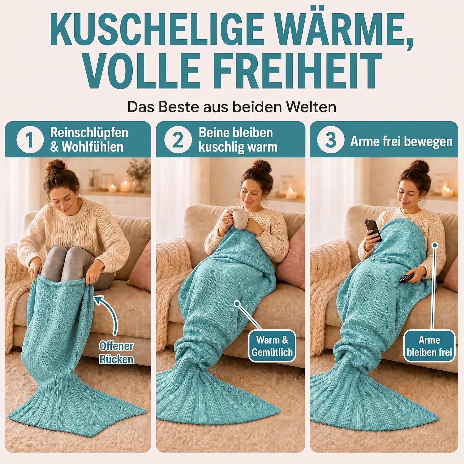 Feluna Meerjungfrau Kuscheldecke – 180x85 cm – Weiche Strickdecke