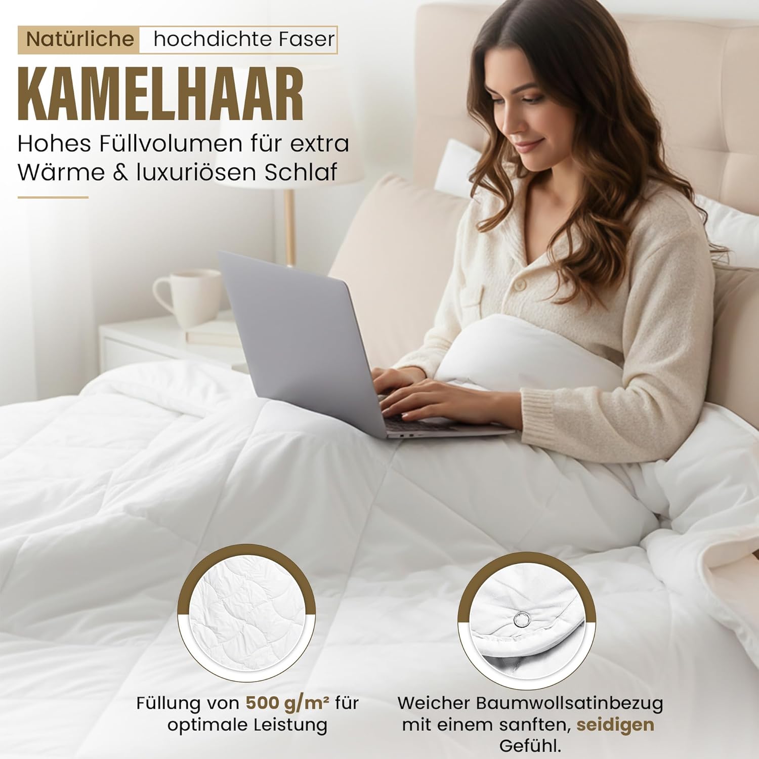 Hochwertige Kamelhaar-Ganzjahresdecke – Temperaturregulierend & weich