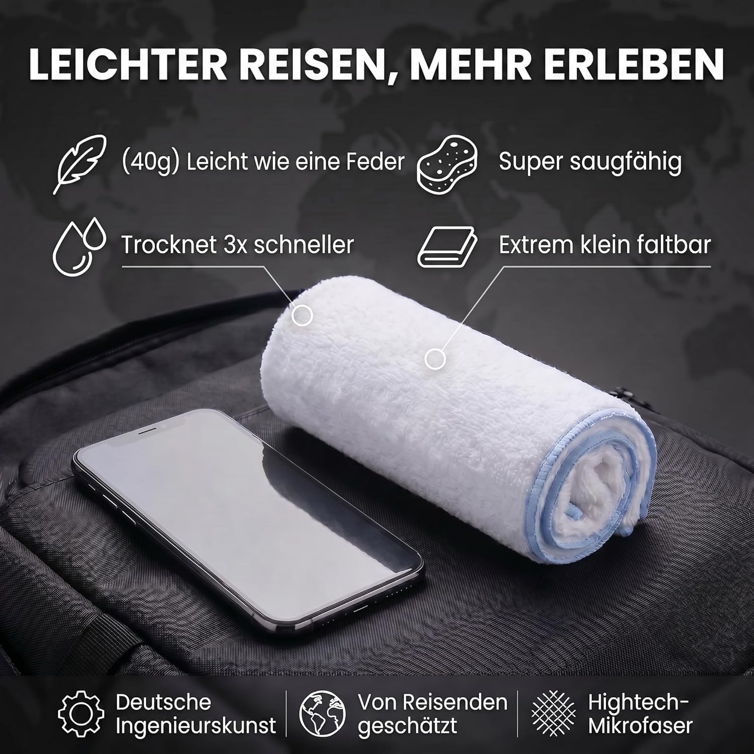 Mikrofaser Reisehandtuch 80x40 cm - Schnelltrocknend & Kompakt