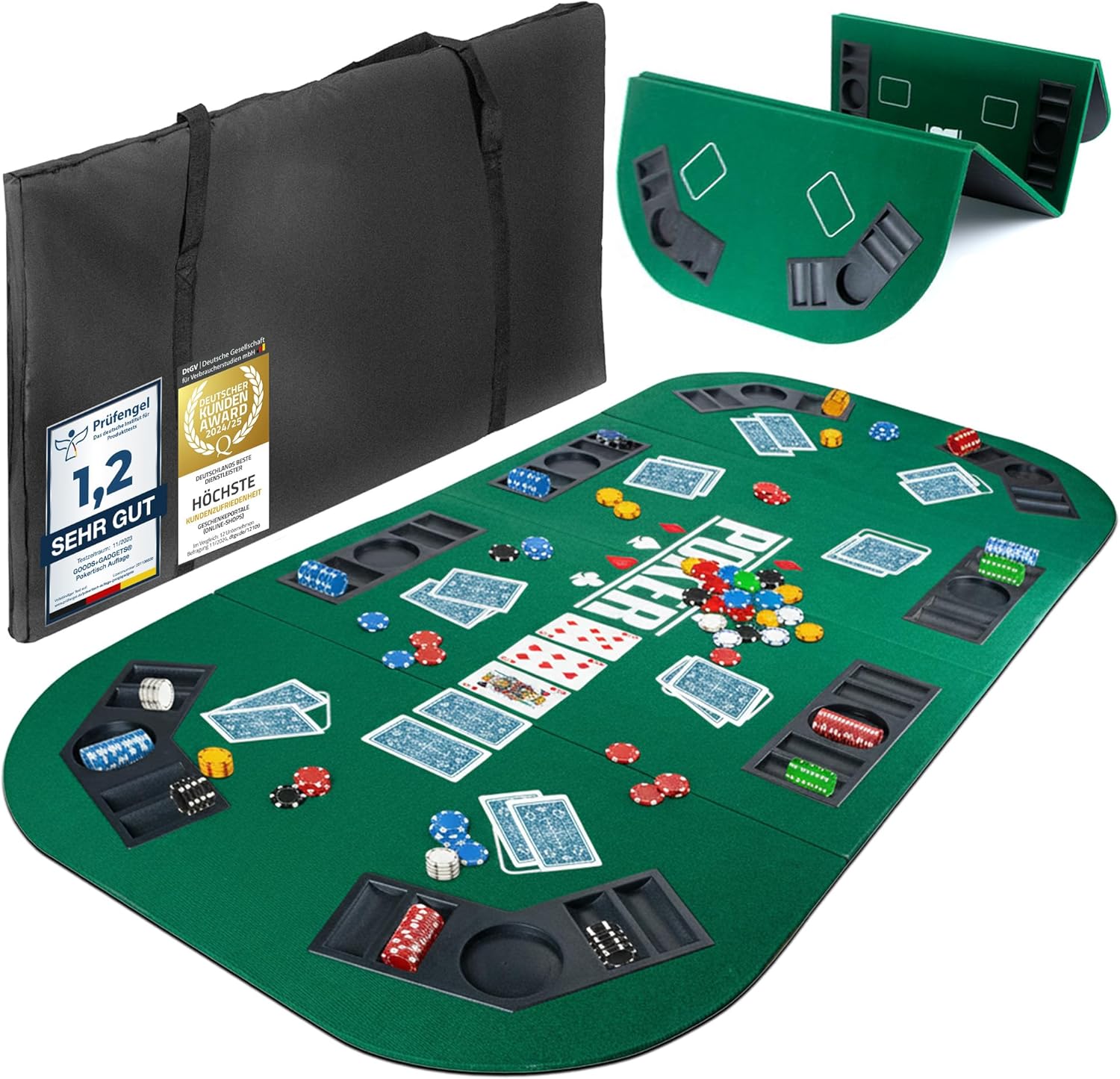 Klappbare Pokerauflage 160x80cm für 8 Spieler mit Getränkehaltern