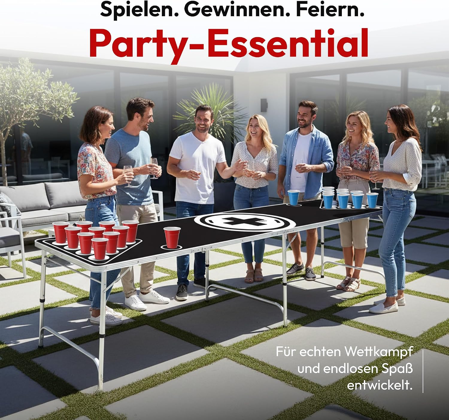 Klappbarer Beer Pong Tisch - Höhenverstellbar & Wasserabweisend