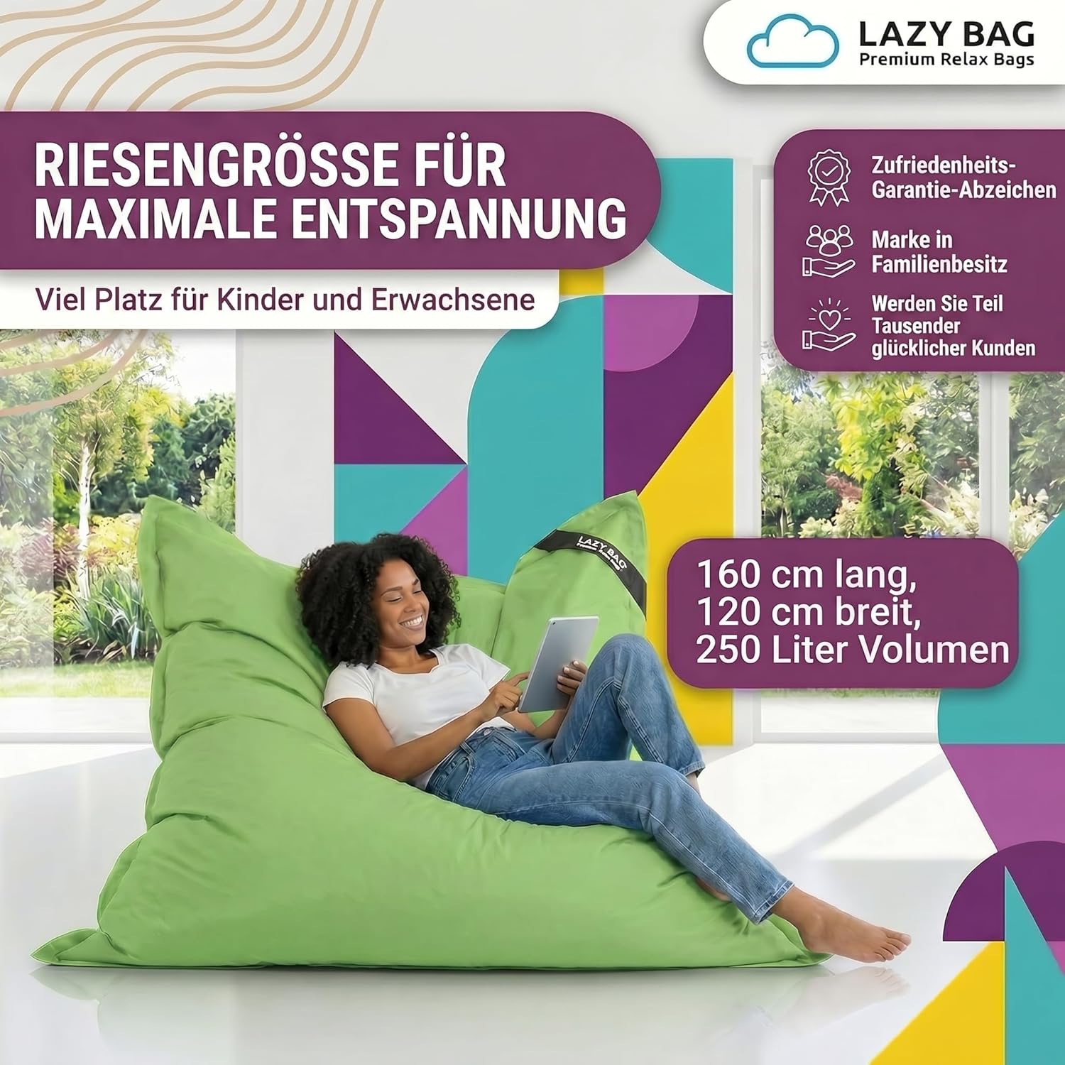 LazyBag Outdoor Sitzsack Junior – Wasserfestes Sitzkissen für Kinder