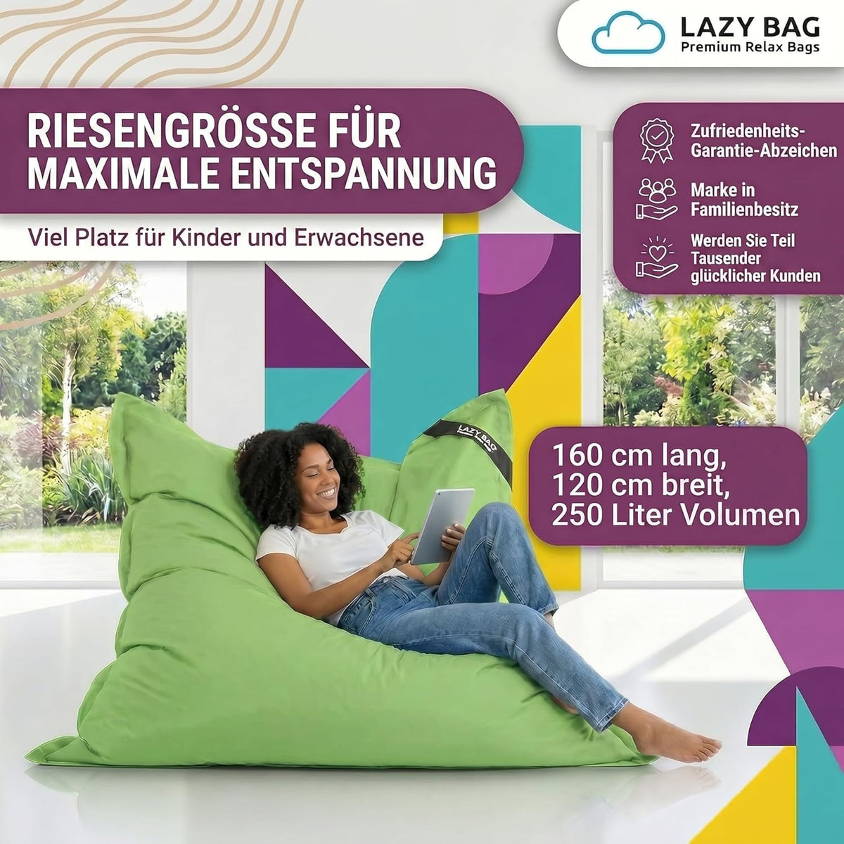 LazyBag Outdoor Sitzsack Junior – Wasserfestes Sitzkissen für Kinder #Farbe_Grün