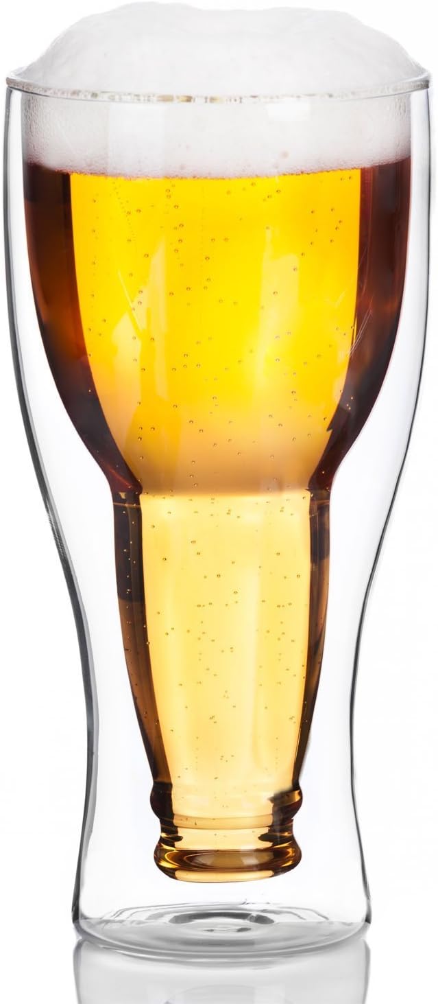 2er Set Doppelwandige Biergläser - Bierflaschen-Design Thermoglas