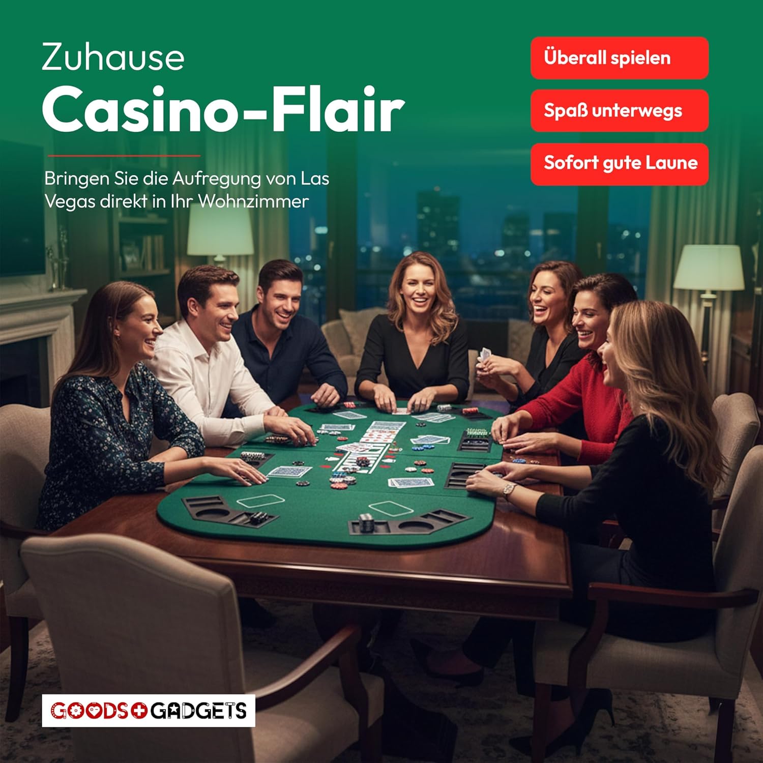 Klappbare Pokerauflage 160x80cm für 8 Spieler mit Getränkehaltern