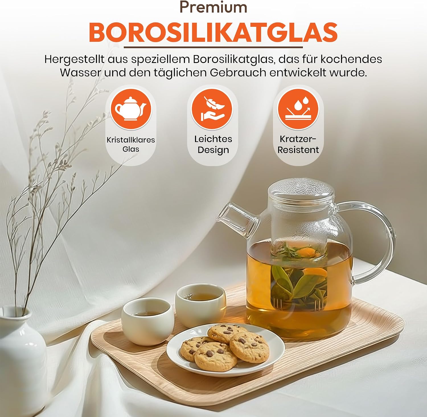 Dimono XXL Teekanne 1500ml - Mundgeblasene Glasteekanne mit Sieb