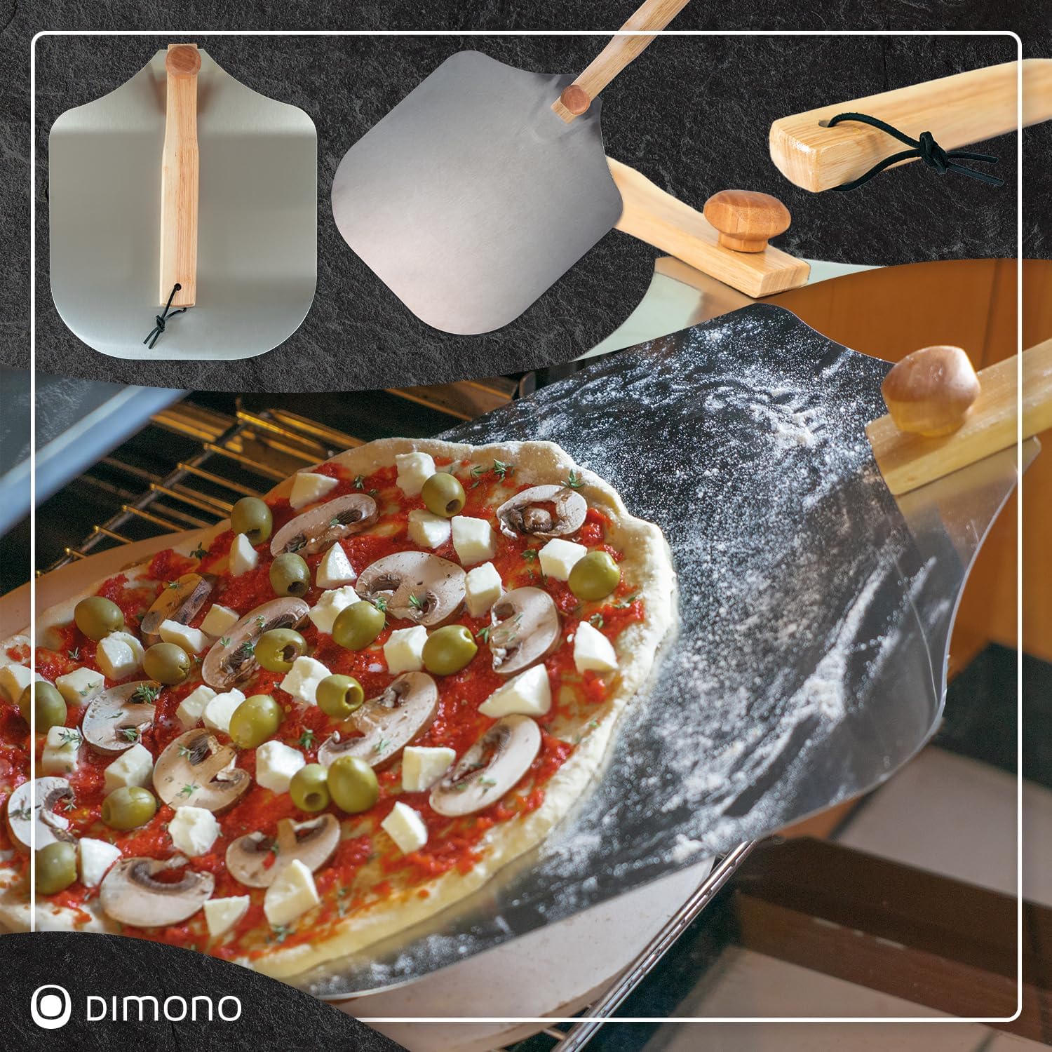 Klappbare Pizzaschaufel mit Holzgriff & Aluminium-Schaufel