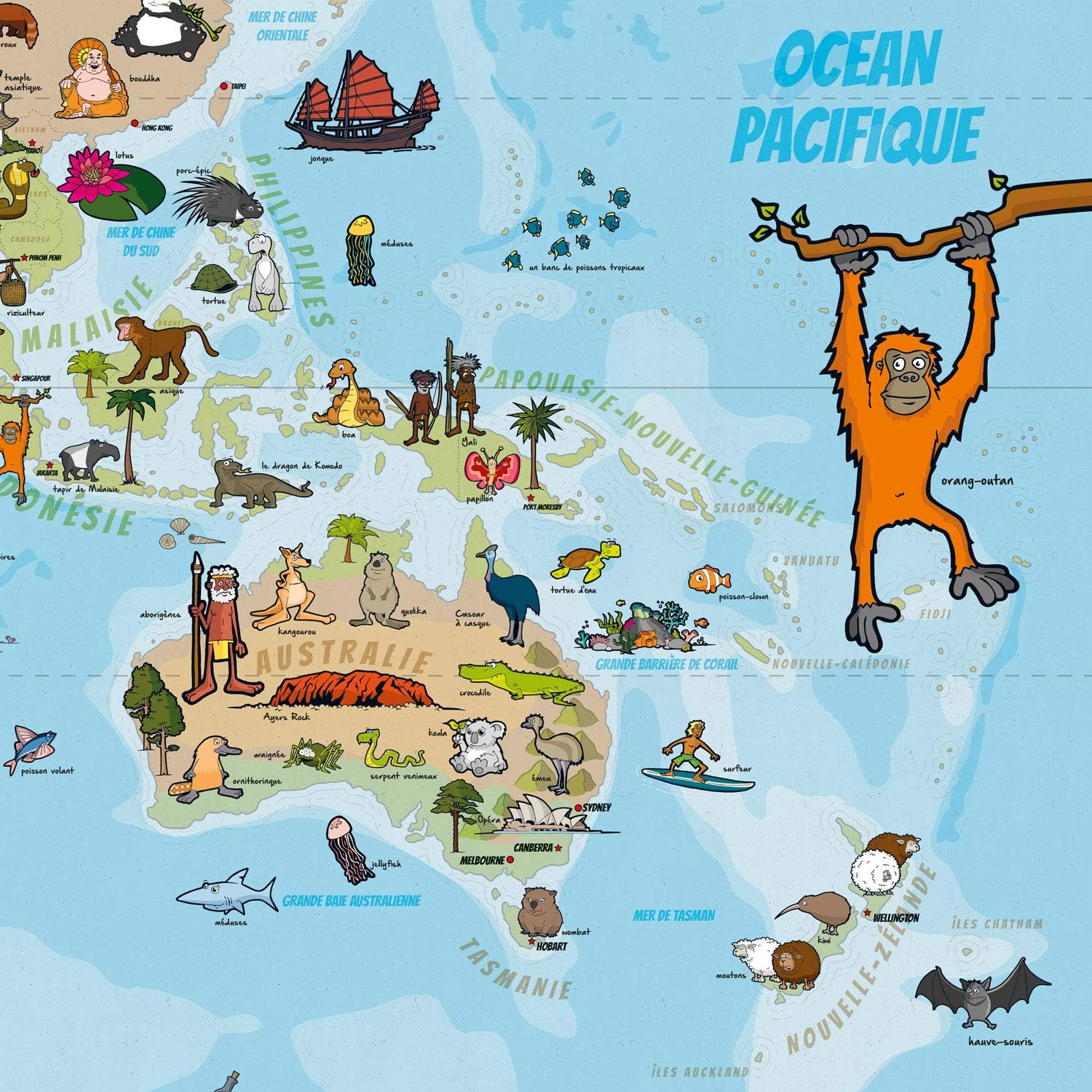 Kinder Weltkarte XXL - 140x100cm Lernposter für Kinder
