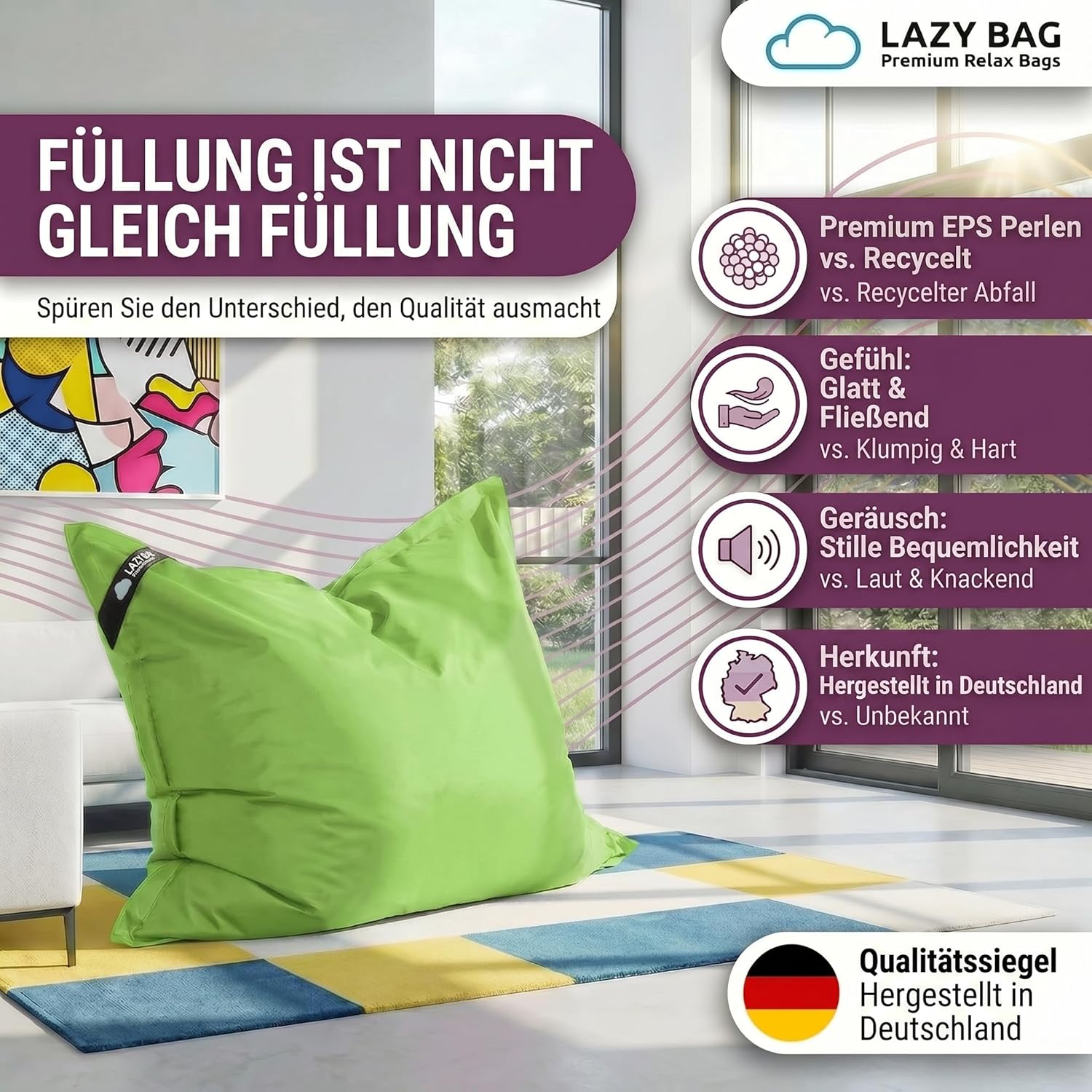 LazyBag Outdoor Sitzsack Junior – Wasserfestes Sitzkissen für Kinder