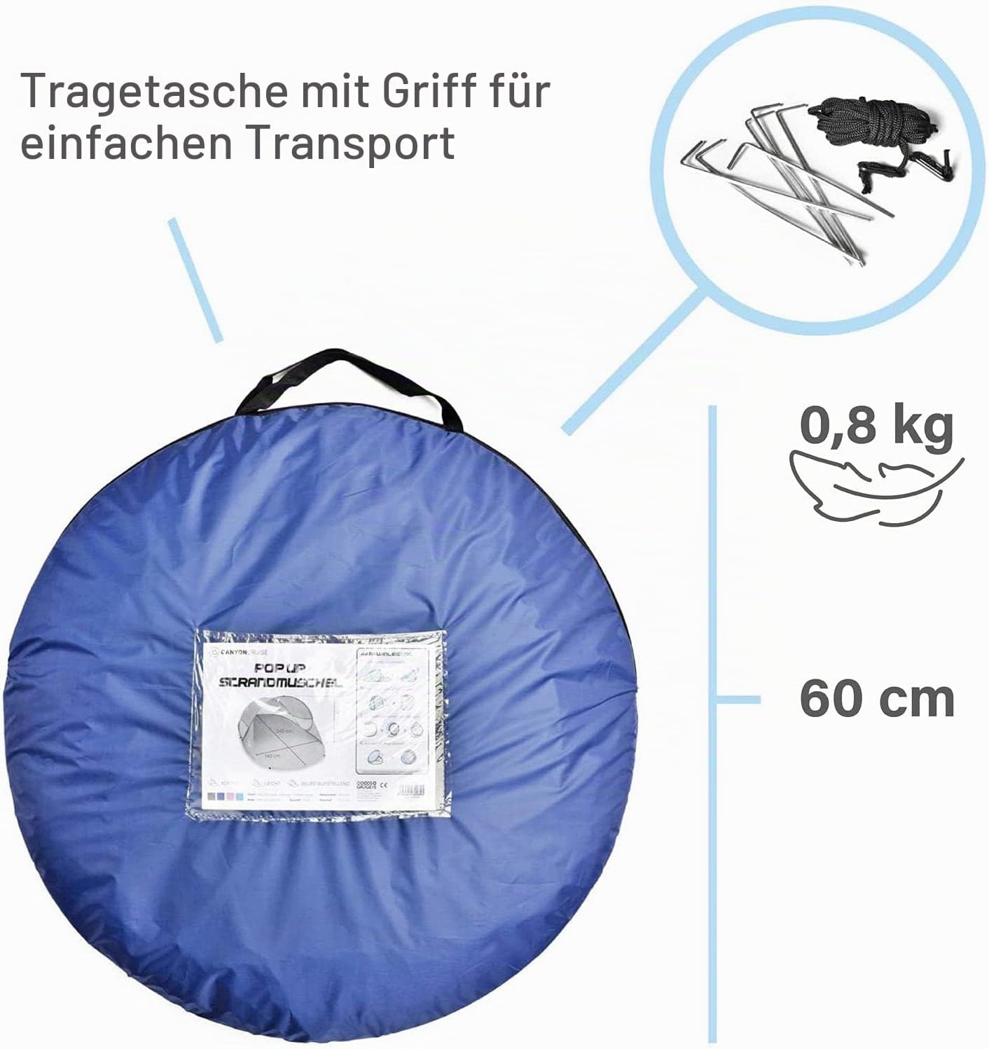 Automatik-Wurfzelt Strandmuschel - UV-Schutz Pop-Up Strandzelt