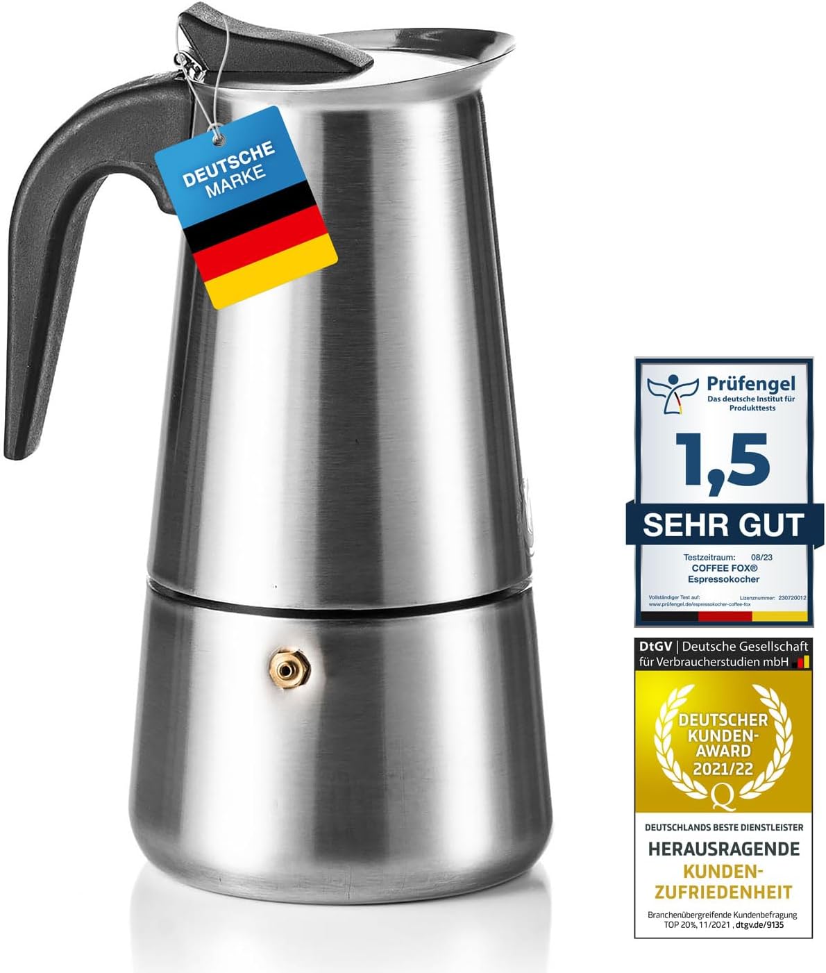 Coffee Fox Espressokocher Edelstahl – 4 Tassen Induktionskanne