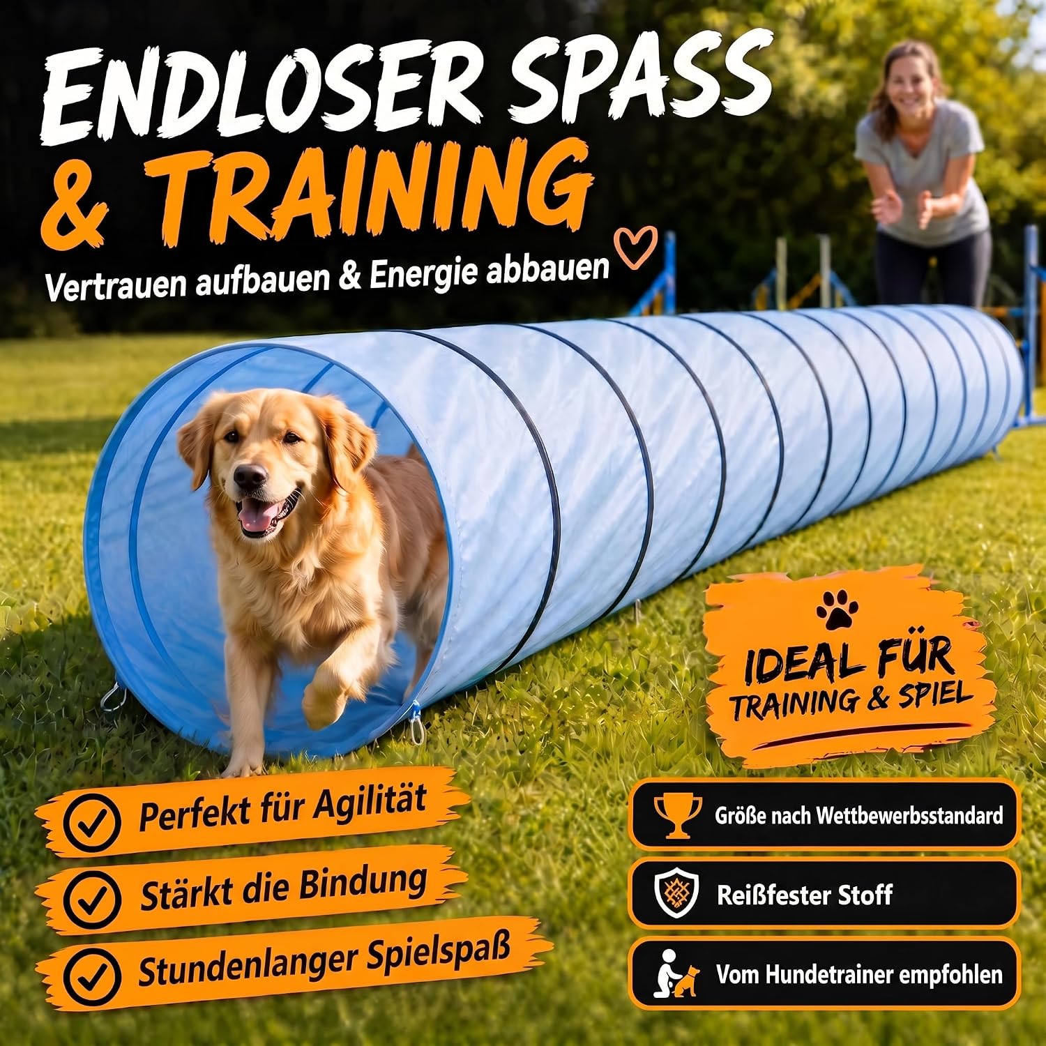 Hunde Agility Tunnel 500cm - Robuster Spieltunnel für Agility