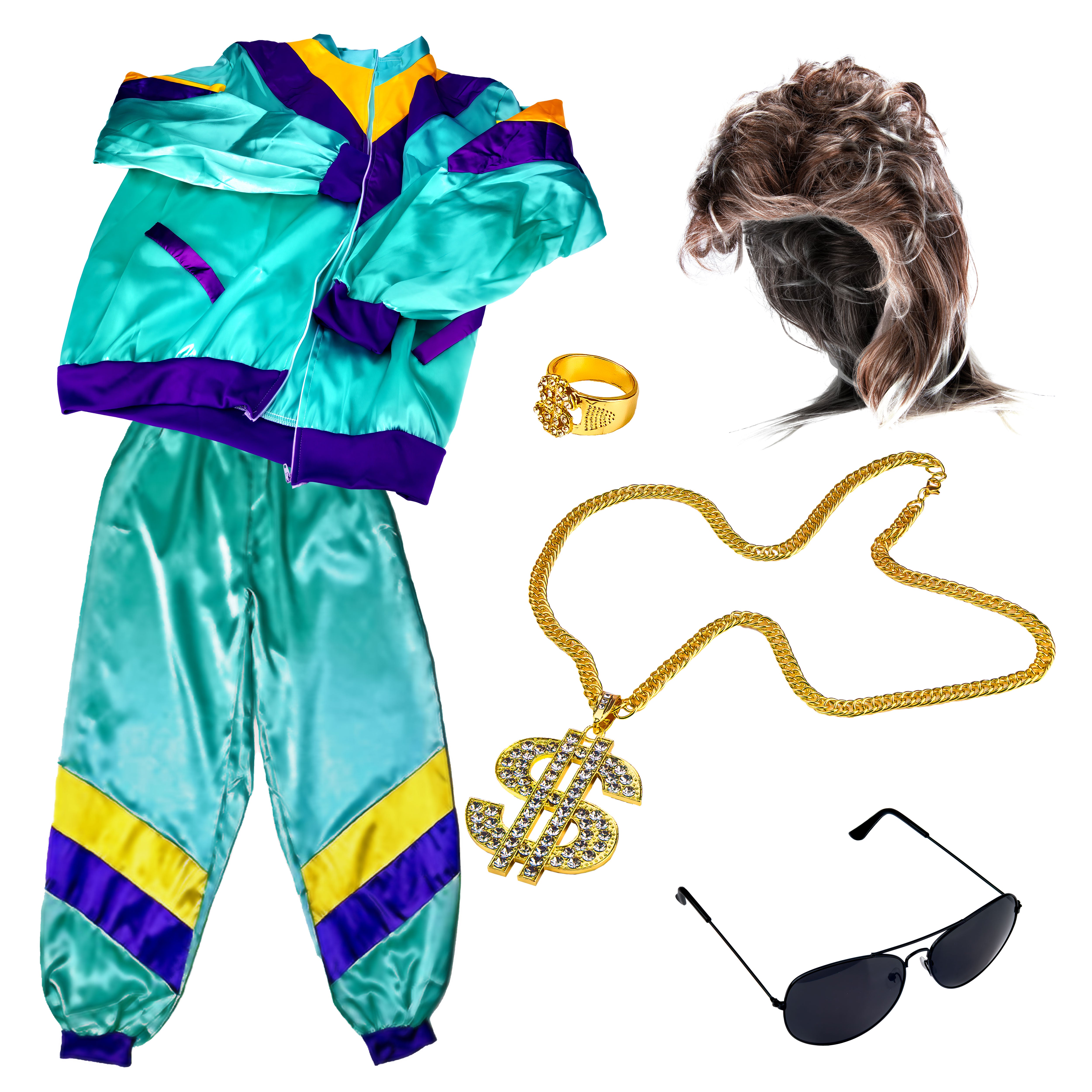 80er Outfit - Vokuhila Komplett-Set Kostüm - NEON Unisex Trainingsanzug