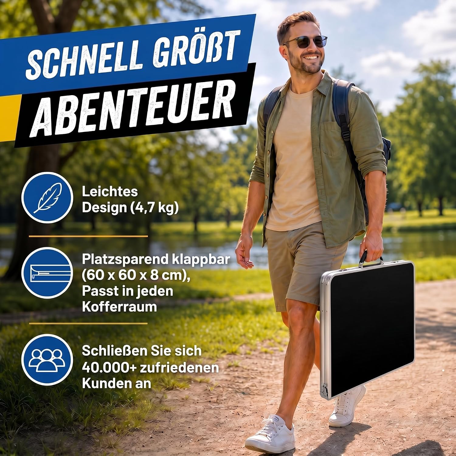 Klapptisch 120x60cm - Höhenverstellbarer Campingtisch Faltbar