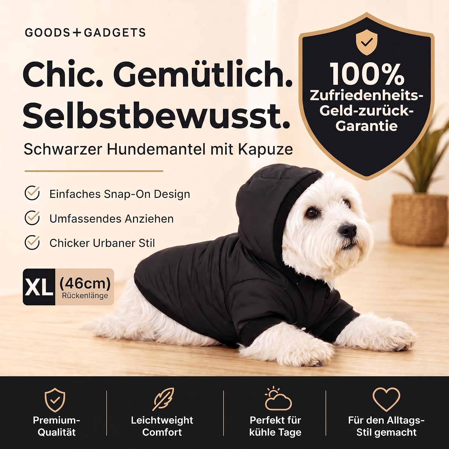 Warmer Hundemantel mit Kapuze – Hundejacke für kleine Hunde