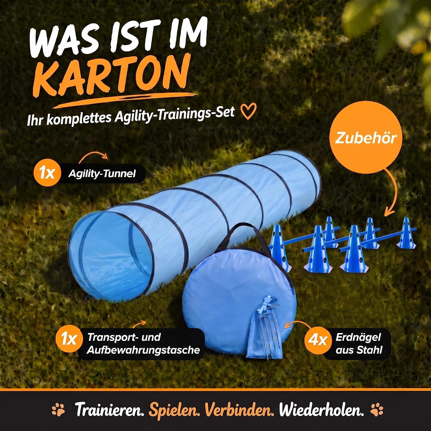 Hunde Agility Tunnel Set 500 cm - Spieltunnel mit Hürden