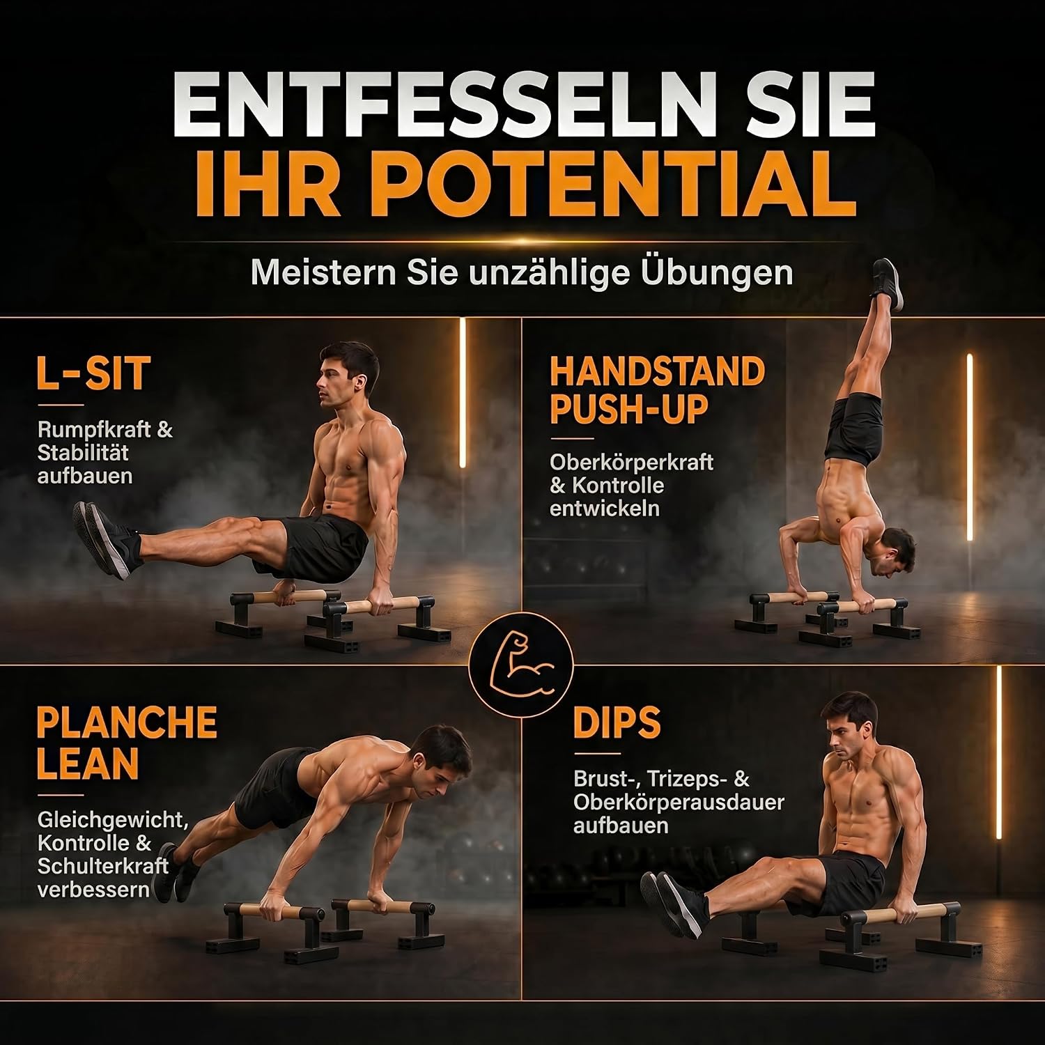 Parallettes Liegestützgriffe - Ergonomische Holzgriffe für Calisthenics