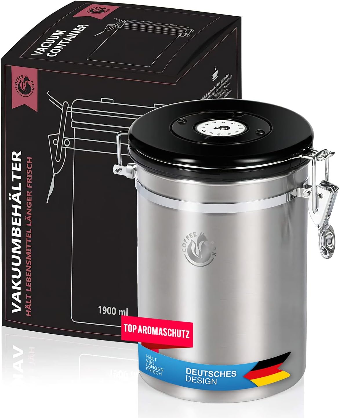 Kaffeedose Edelstahl 900ml - Luftdichter Vakuum-Kaffeebehälter