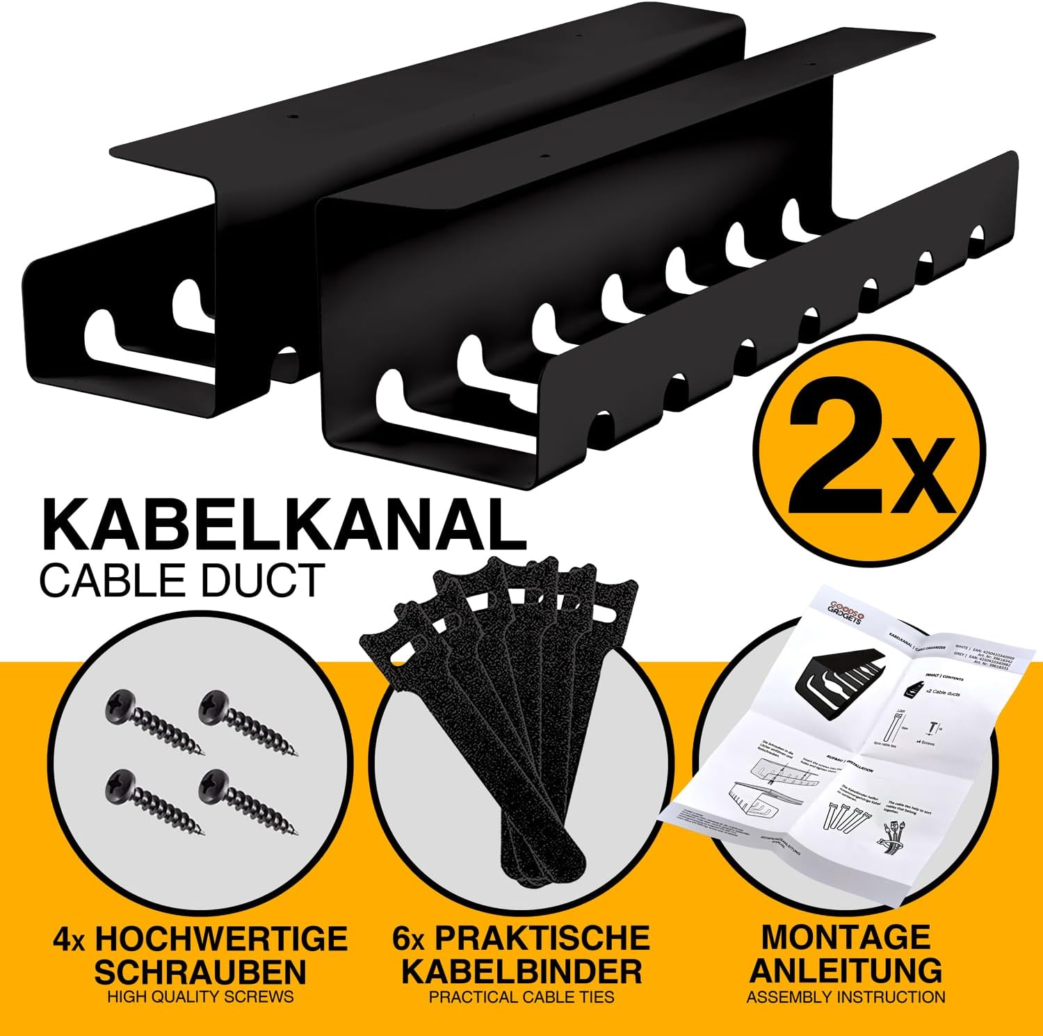 Kabelkanal Schreibtisch 2er Set - Kabelmanagement Ordnungssystem