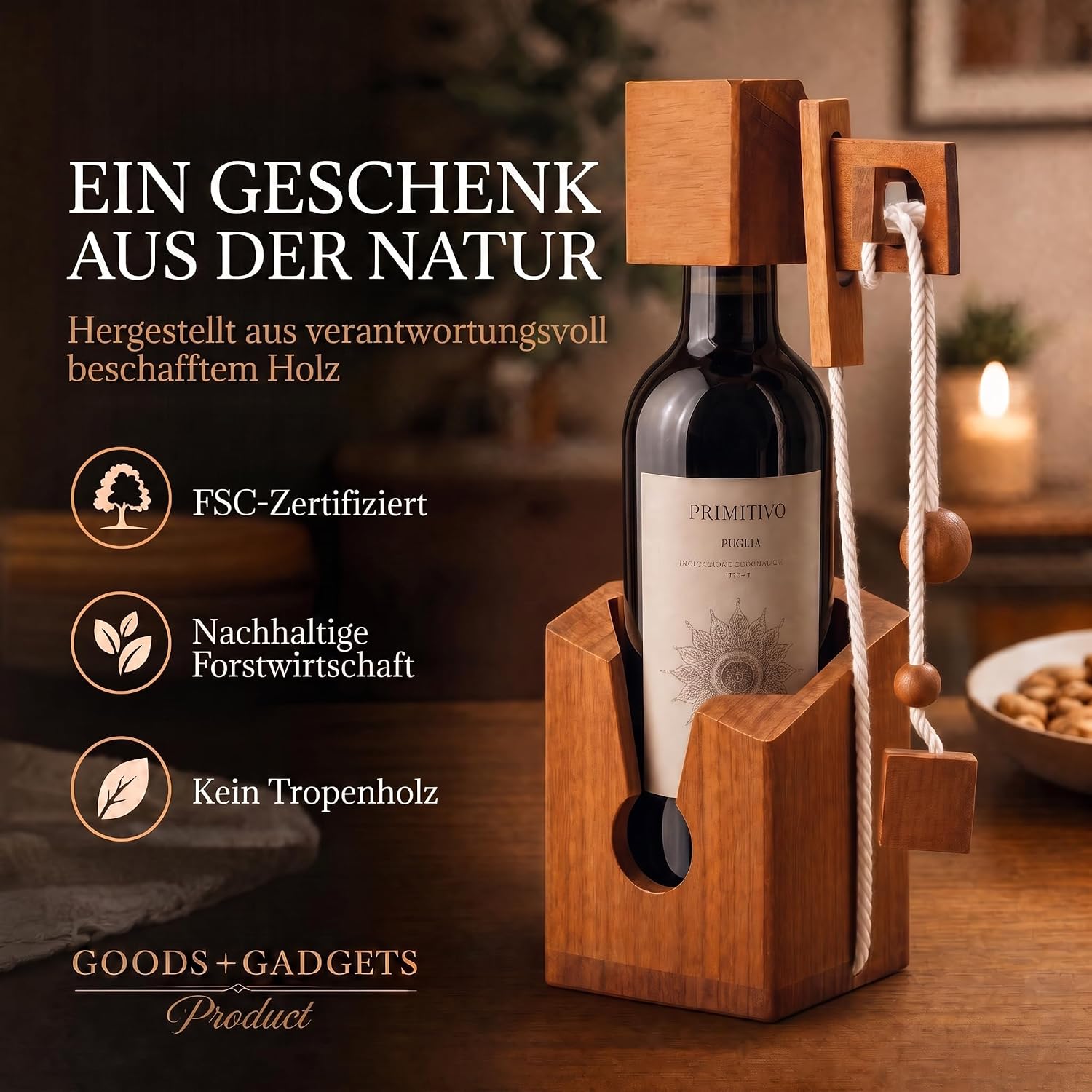 Flaschenpuzzle Holz - Flaschen-Tresor Geduldsspiel Geschenk