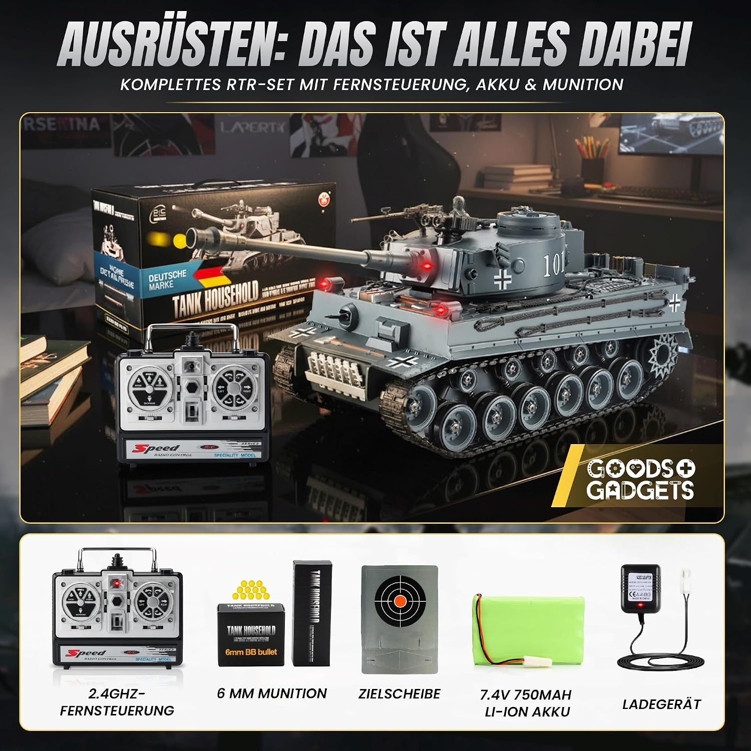 Ferngesteuerter Tiger Panzer 1:16 - RC Modellbau mit Schussfunktion