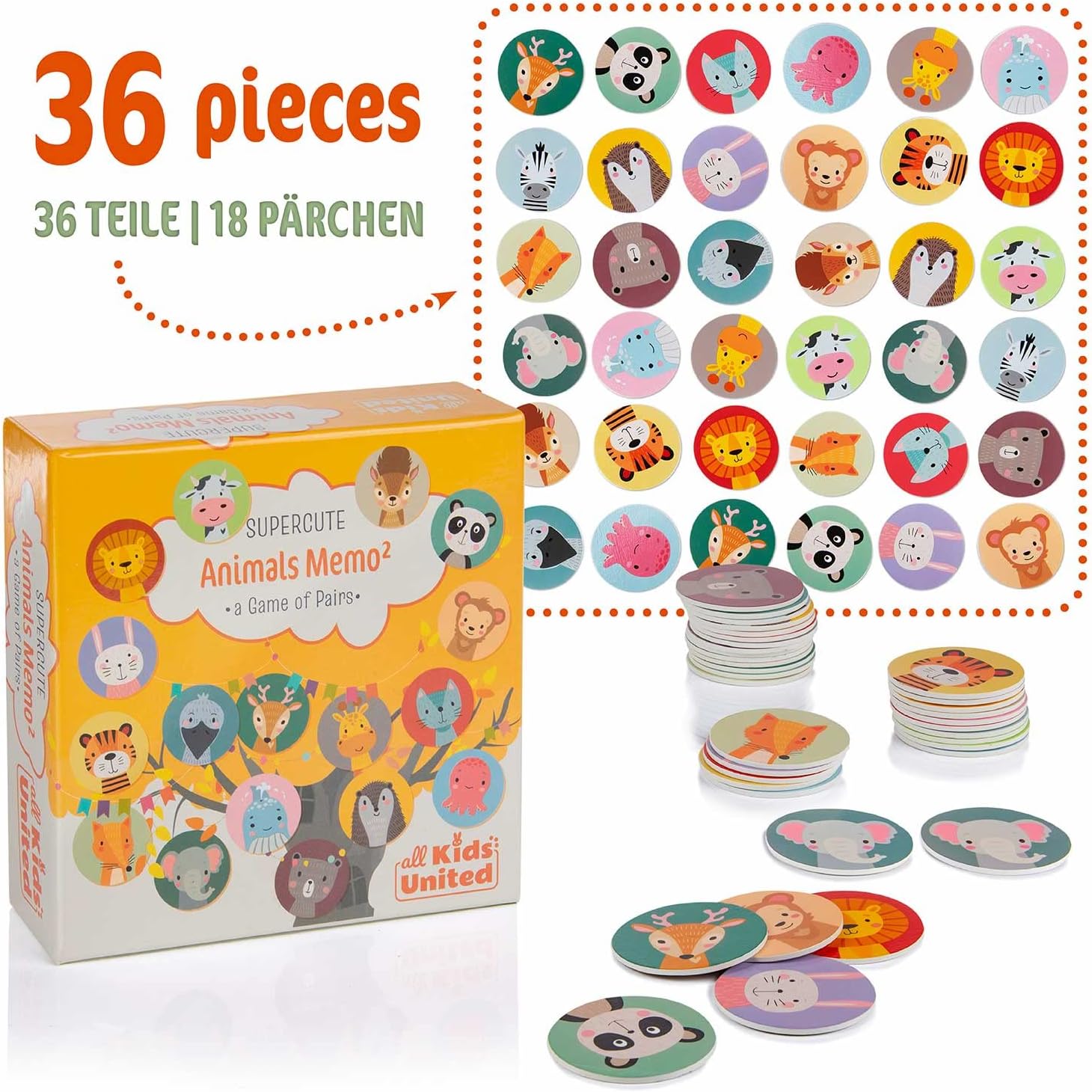 Memo² Holz-Memory für Kinder - Hochwertiges Tier-Gedächtnisspiel